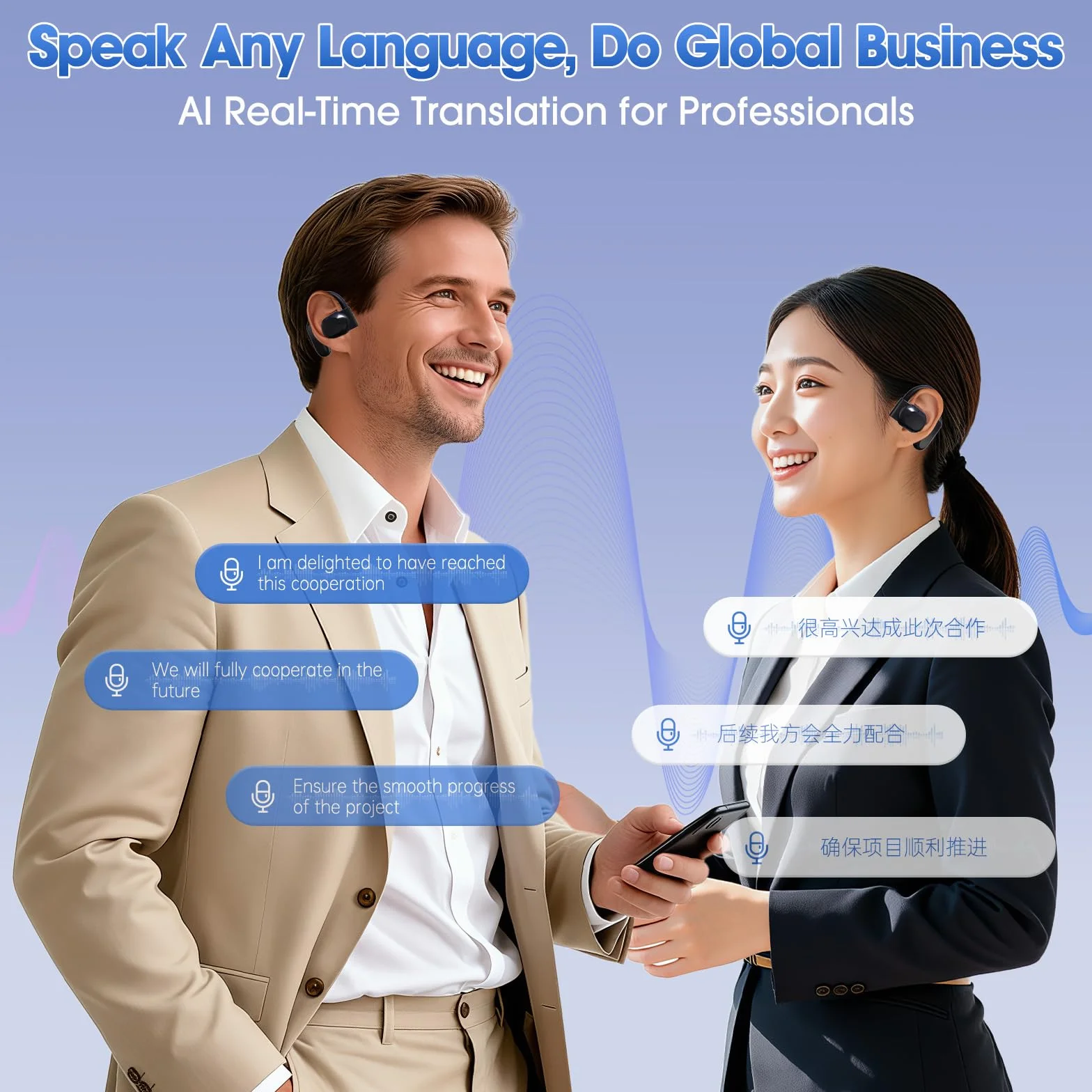 Écouteurs de Traduction Ouverts AI Traducteur Vocal Instantané 138 Langues Bluetooth 5.4 Wearfit Pro 9h Autonomie Noir