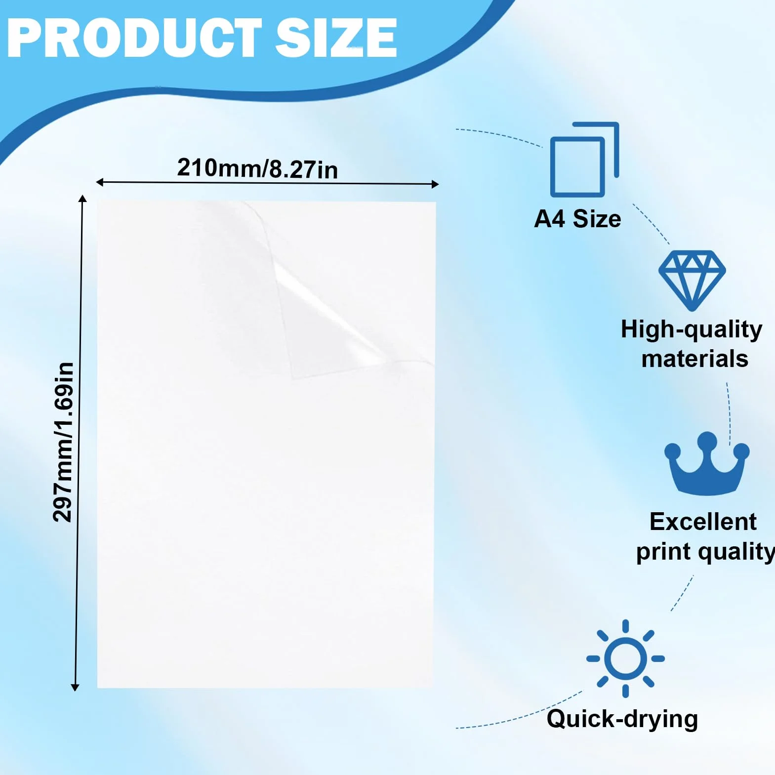 Papier Autocollant Transparent Imprimable A4 Vinyle 30 Feuilles 297x210 mm pour Imprimante Laser et Jet d'Encre