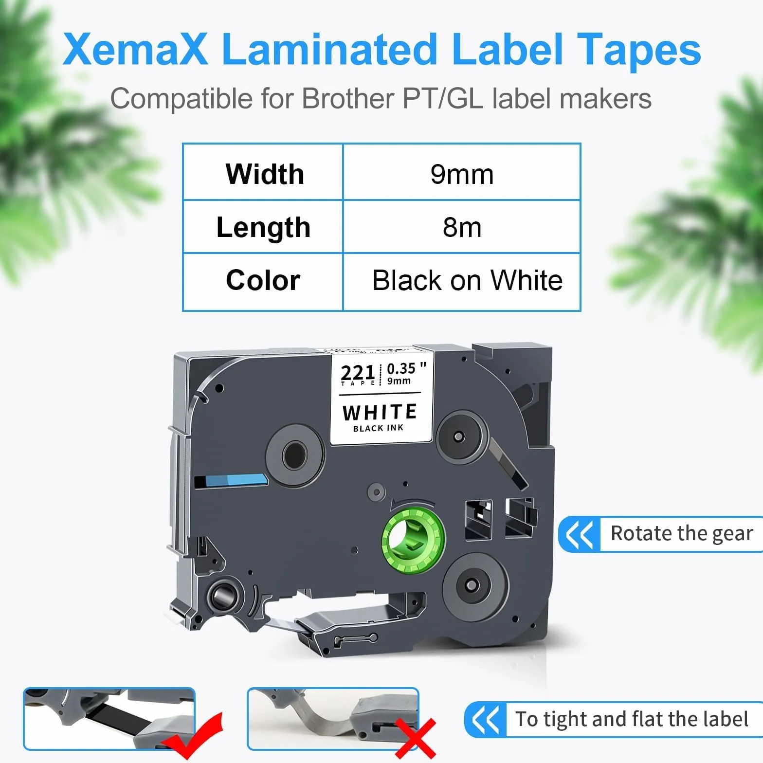 Rubans XemaX 9 mm compatibles Brother TZe-221 TZ-221 Noir sur Blanc Lot de 3