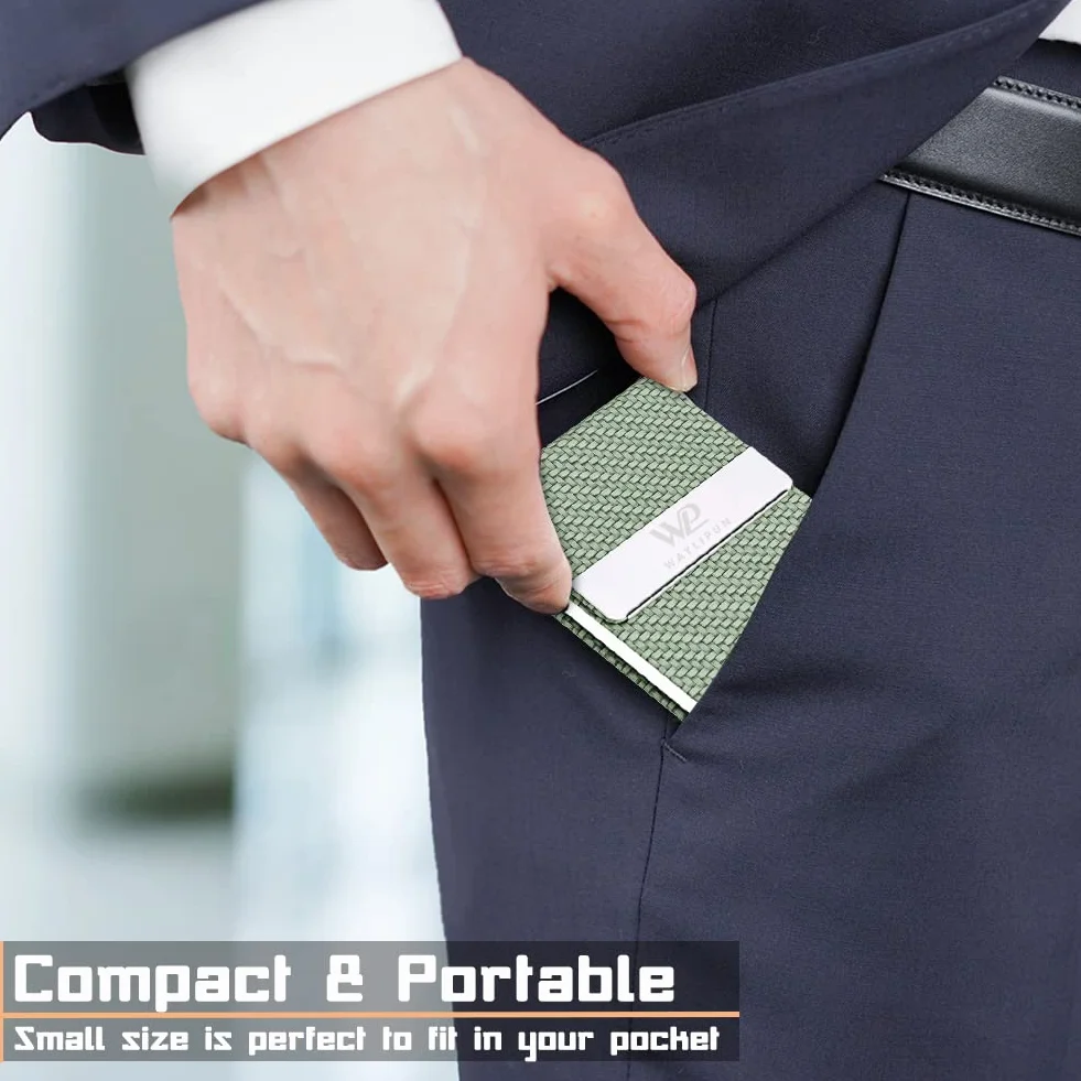 Porte-cartes de visite en métal PU mince et portable Vert