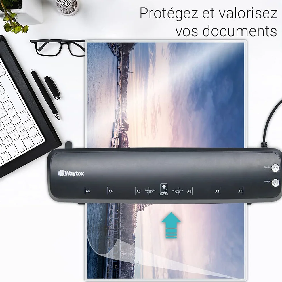 Plastifieuse A3 A4 Pro Rapide à Chaud et à Froid 2x125 microns Bureau Maison Pack 200 Pochettes