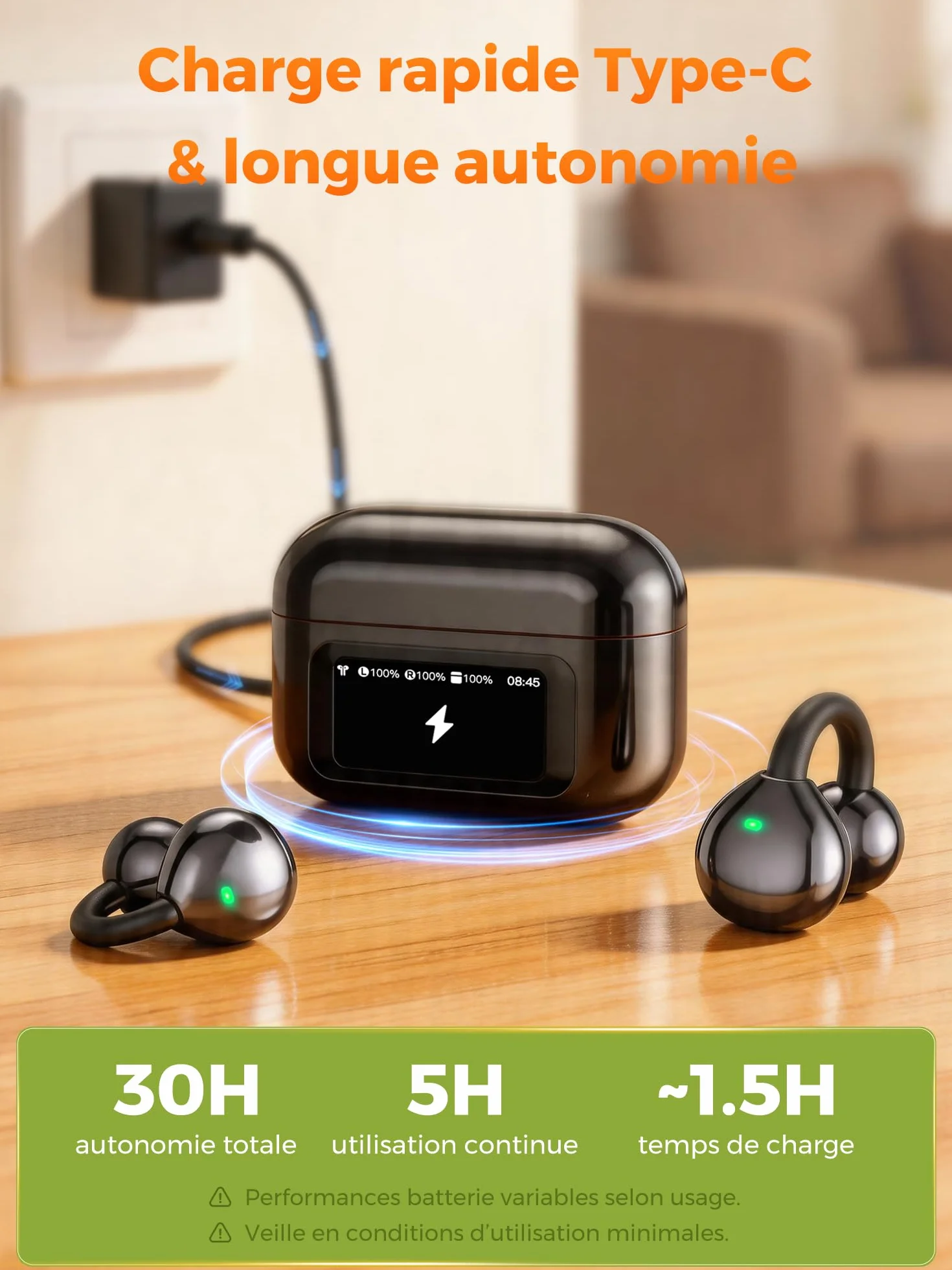 Écouteur Traducteur Vocal Instantané AI 3-En-1 LCD Touchscreen 30H 159 Langues 7 Modes Traduction