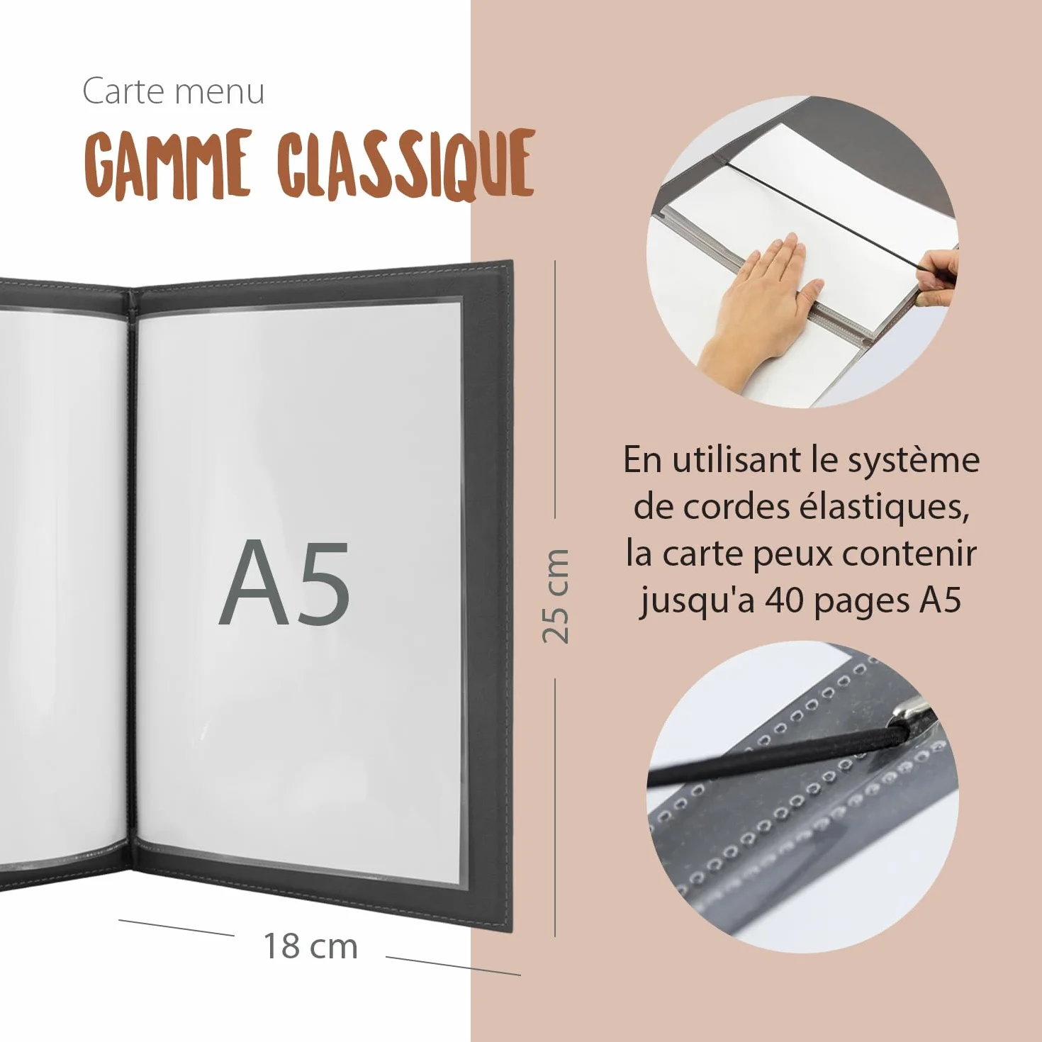 SECURIT Carte Menu Gamme Classique A5 Noir 1 Insert Double 4 Pages