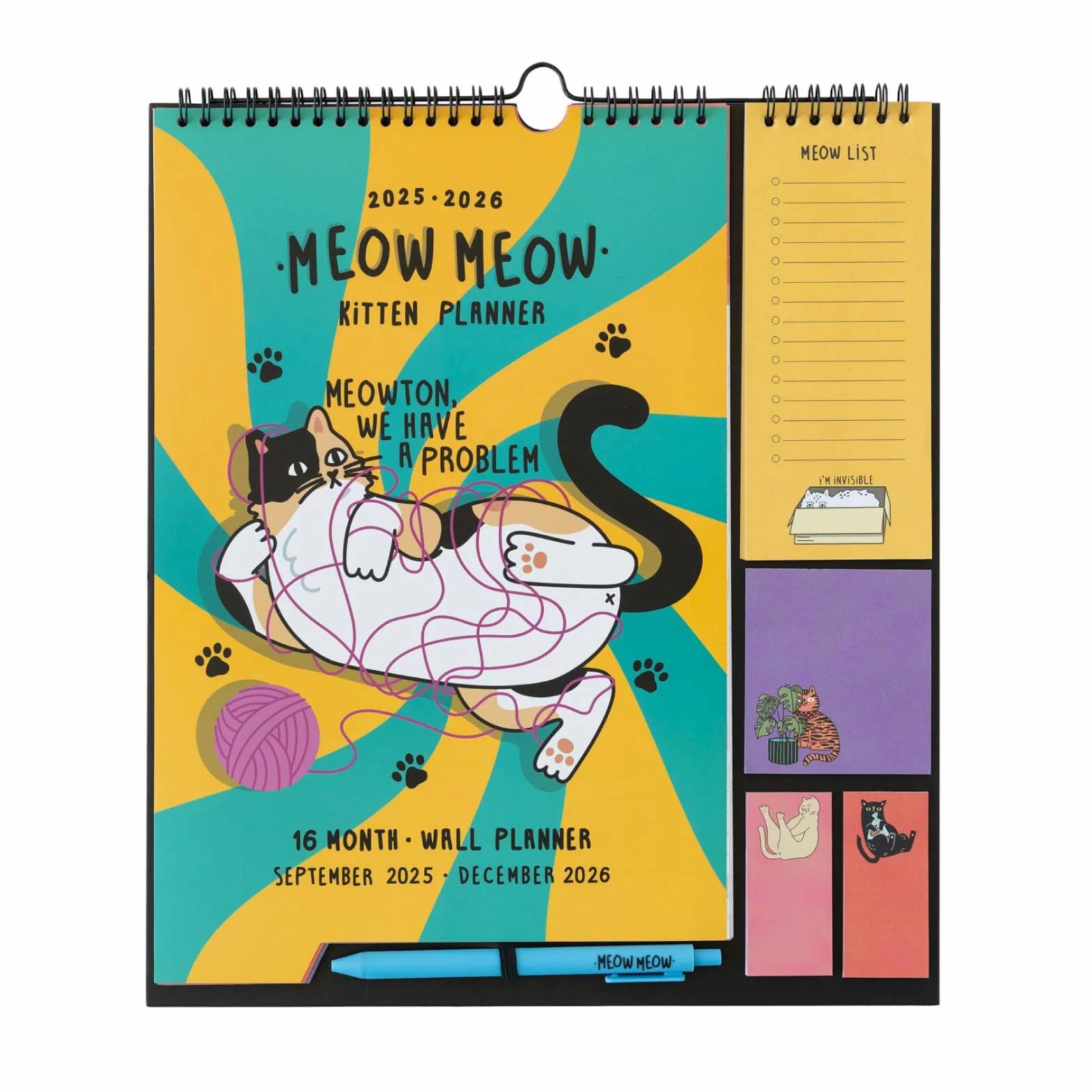 Calendrier Meow Meow 2025 2026 16 mois Planificateur Mensuel Familial avec Crochet