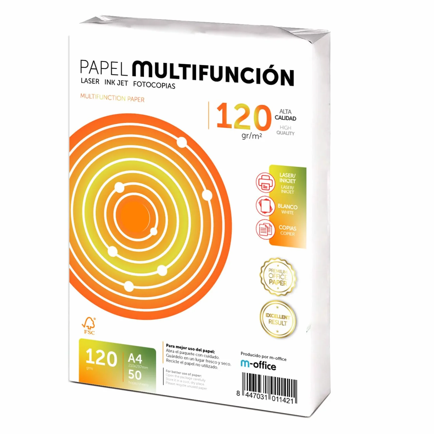 Papier A4 120g 50 feuilles multifonction pour imprimante laser jet d'encre photocopieuse fax bureau scolaire paquet m-office