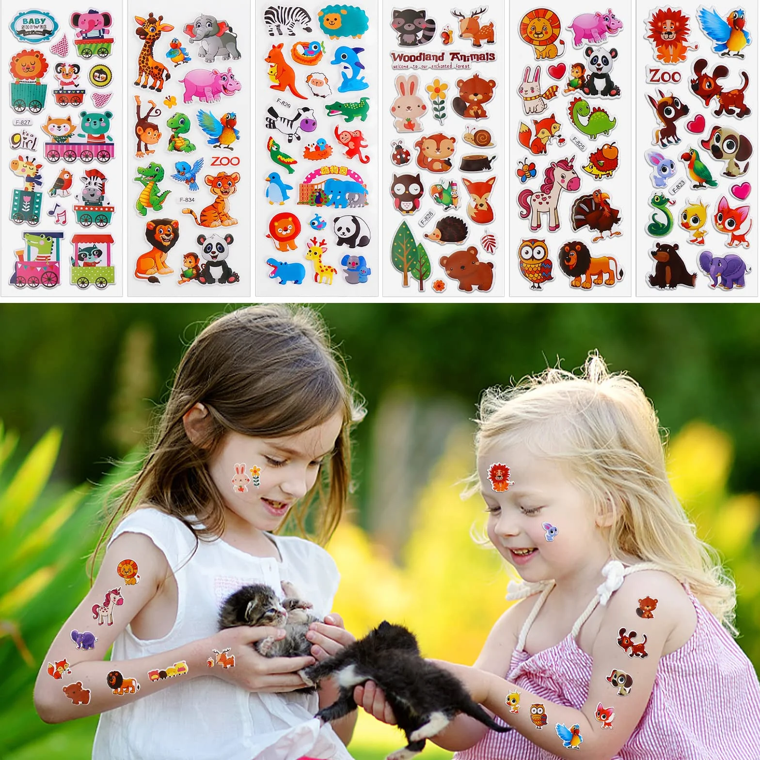 Cobee Lot de 12 feuilles d'autocollants bouffants 3D pour enfants, autocollants en mousse, autocollants de récompense