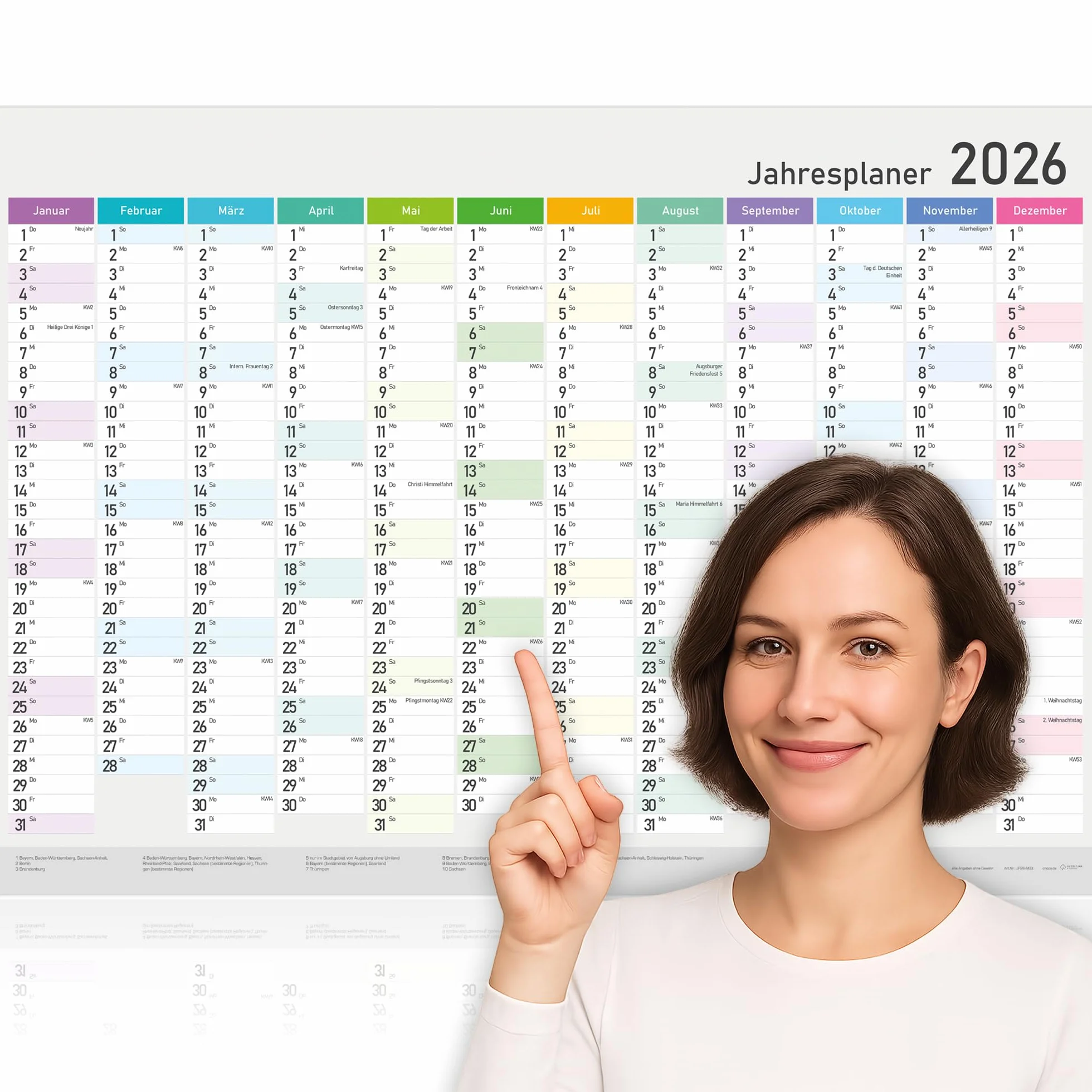 Calendrier annuel XXL 2026 A1 84x59 cm mural planificateur avec semaines et jours fériés