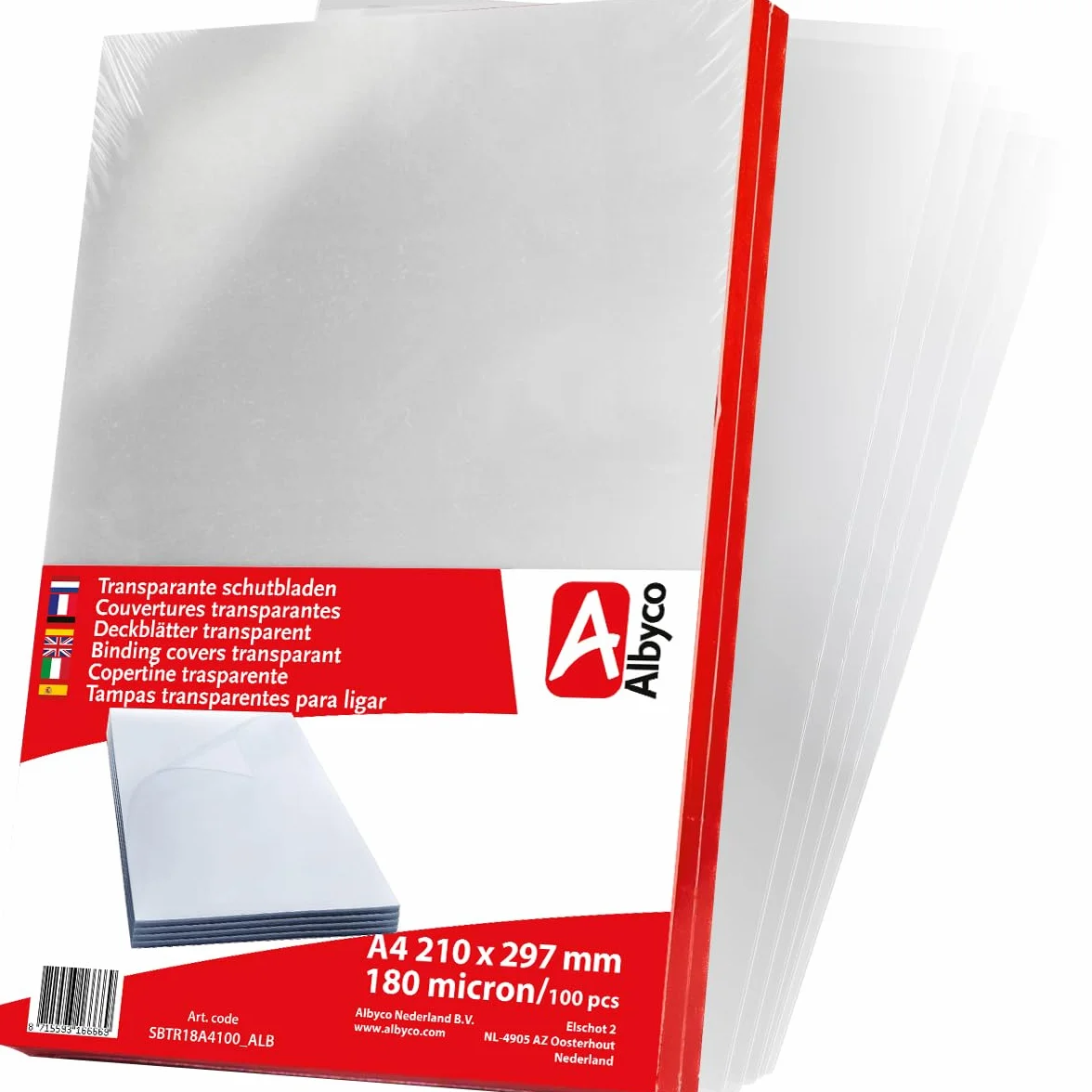 Albyco Couvertures Transparents brillants PVC 180 micron A4 210x297mm