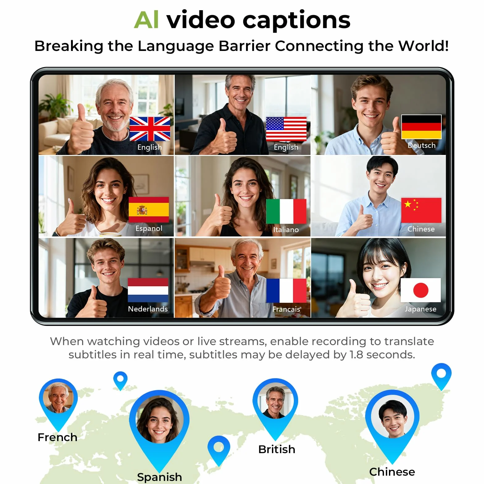 BEARTAIN NE20 Écouteurs Traduction AI Temps Réel avec Écran Tactile 135 Langues iOS Android