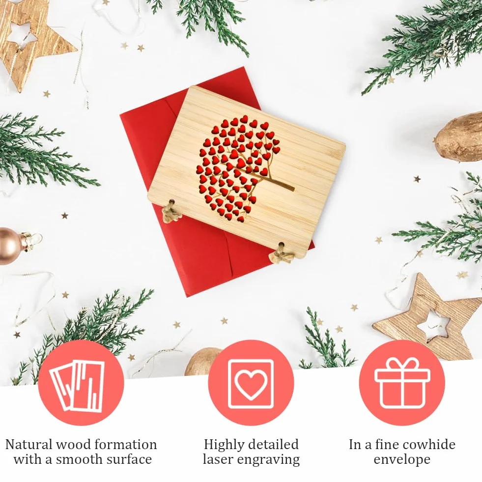Carte de Voeux en Bois Vicloon, Carte Anniversaire en Bambou avec Enveloppes
