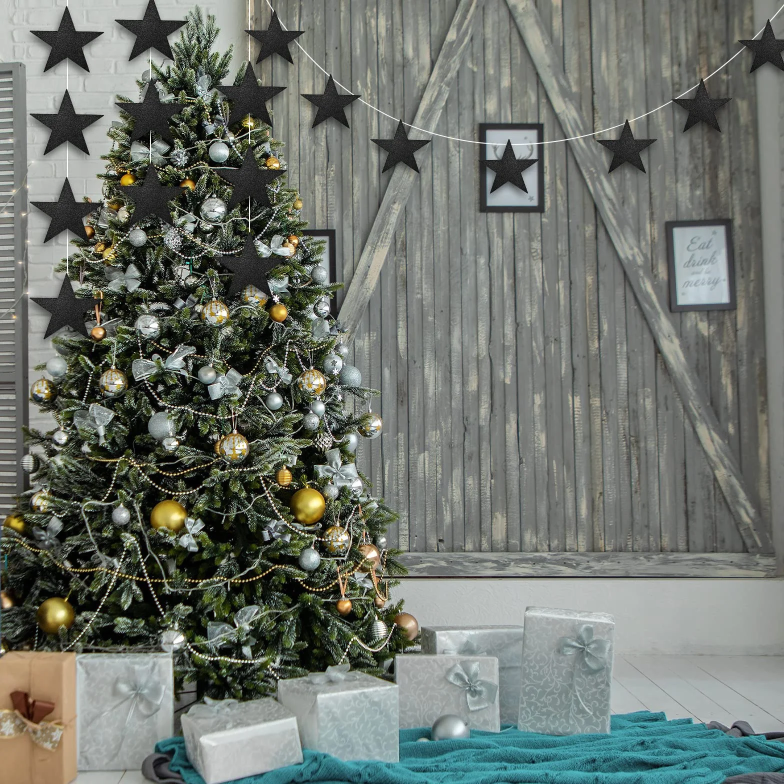 Confettis en Papier Étoile Scintillante 15,3cm 50pcs Découpes d'Étoiles pour Tableau d'Affichage Fête (Noir)