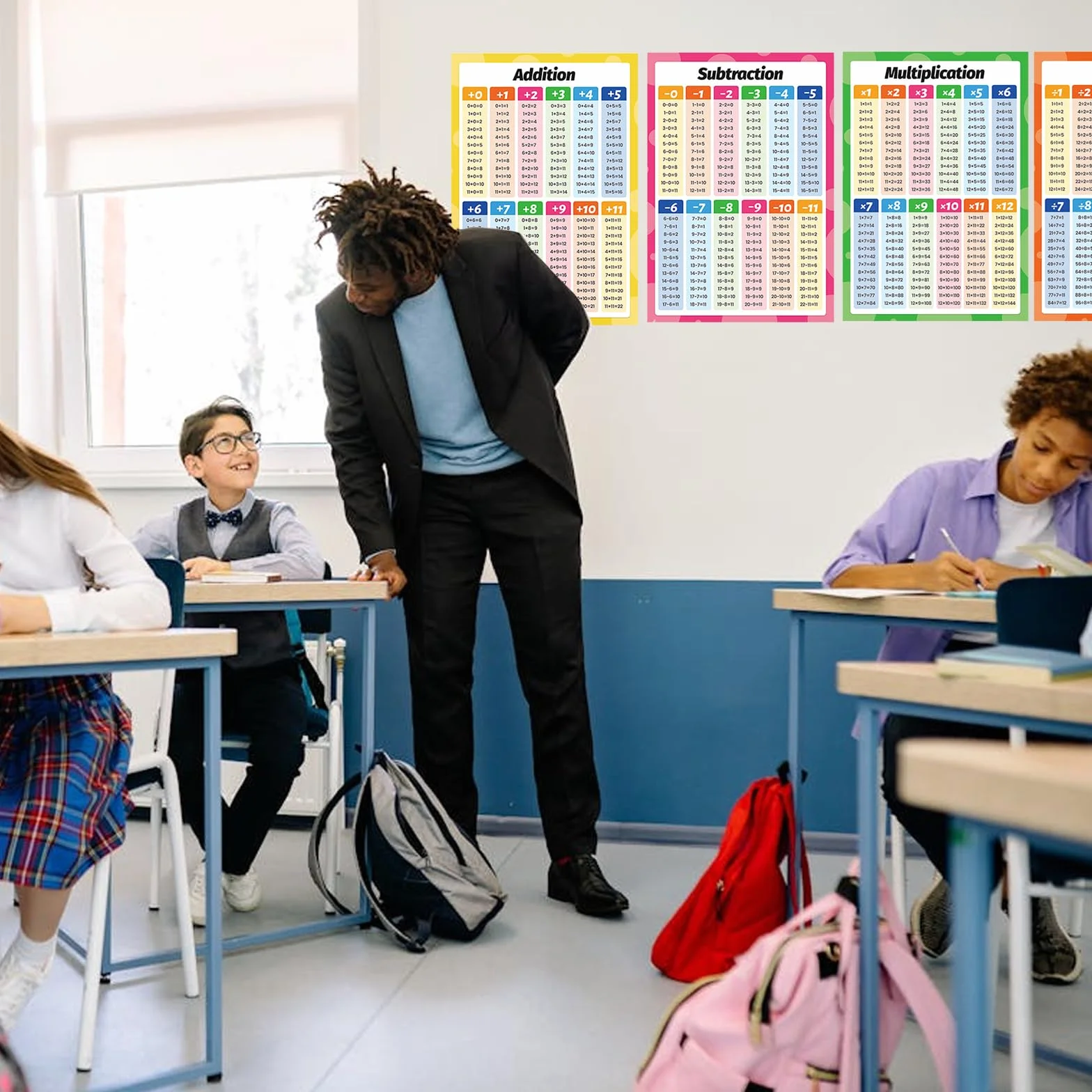 Affiches Éducatives Mathématiques 4 Pièces, Posters Table De Multiplication, Tableau Décoration Murale
