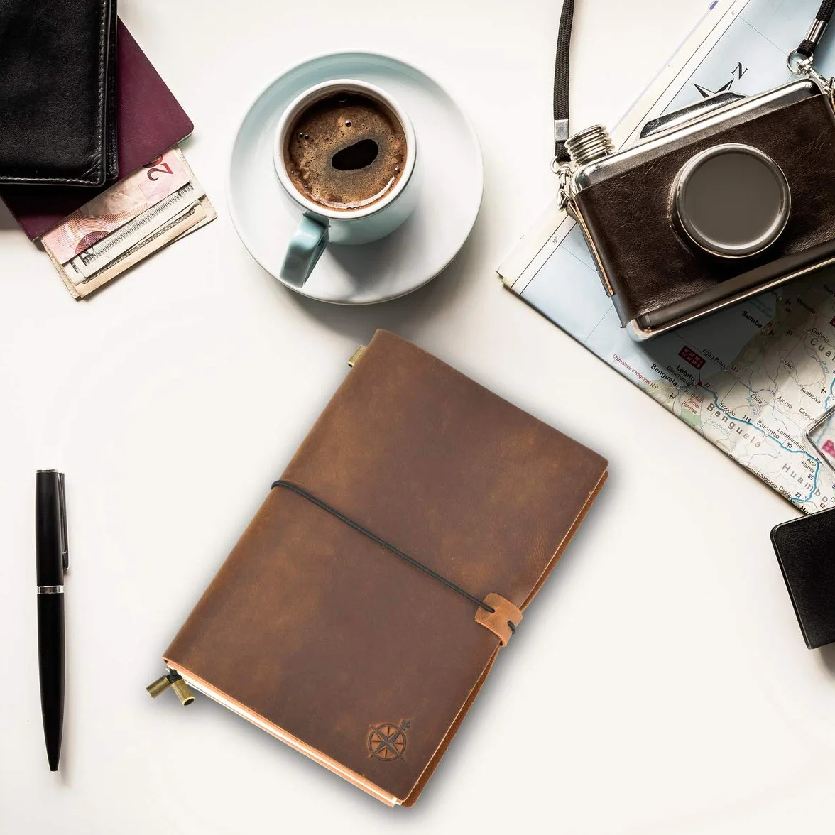 Carnet De Voyage En Cuir Véritable A5 - Journal Rechargeable 15 x 22 cm