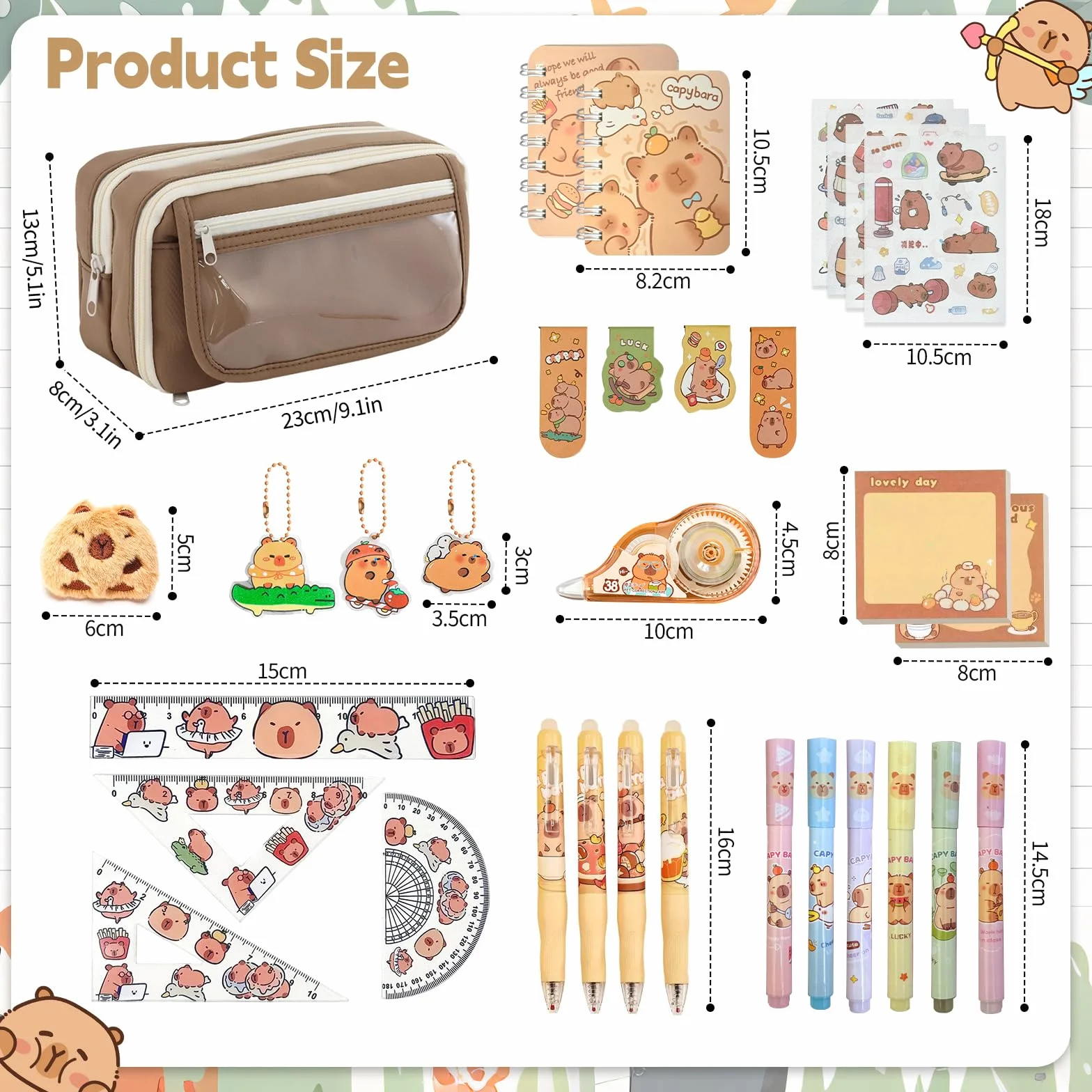 Crayon Trousse Capybara Kawaii Papeterie Set 27 Stück Fourniture Scolaire Idée Cadeau
