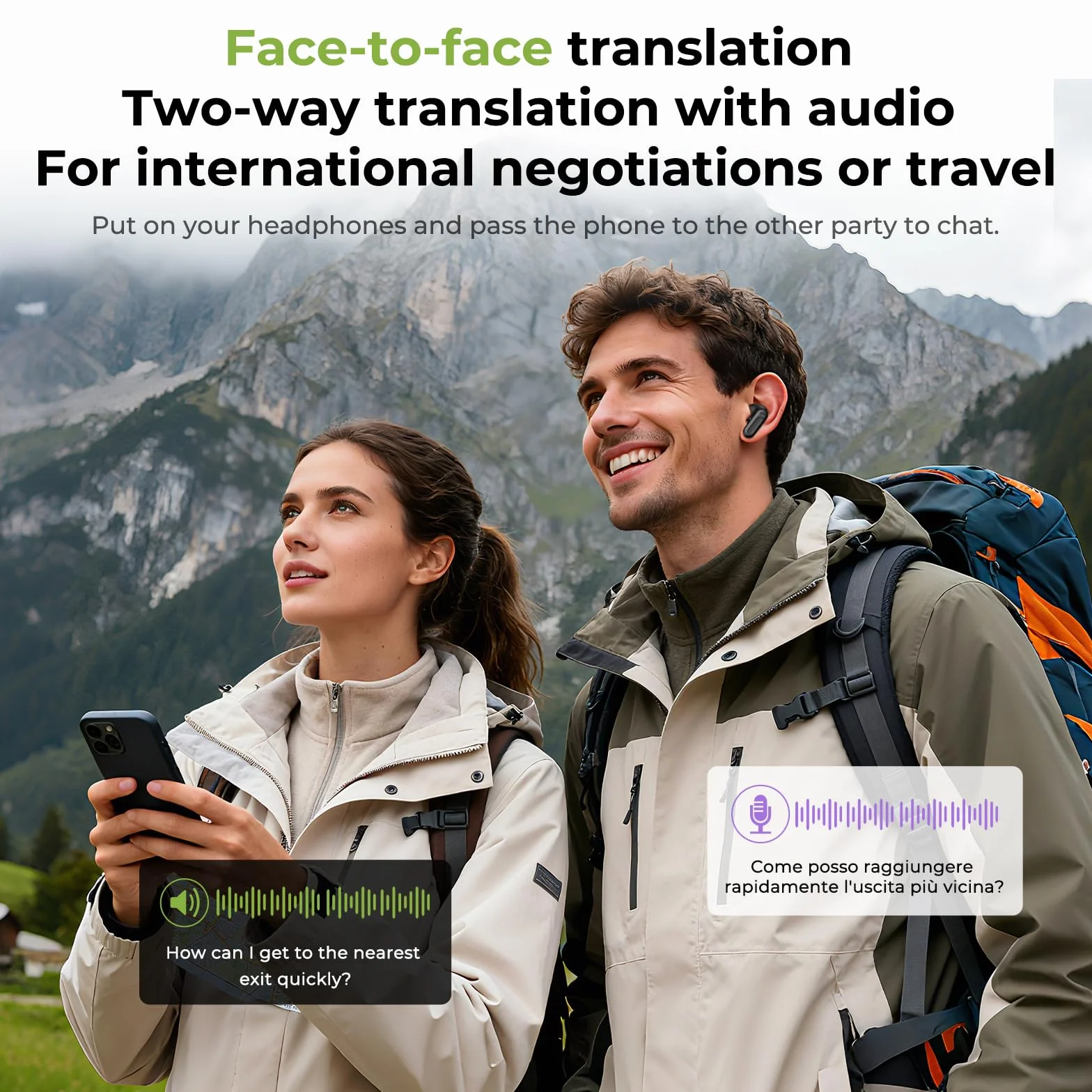 BEARTAIN NE20 Écouteurs Traduction AI Temps Réel avec Écran Tactile 135 Langues iOS Android
