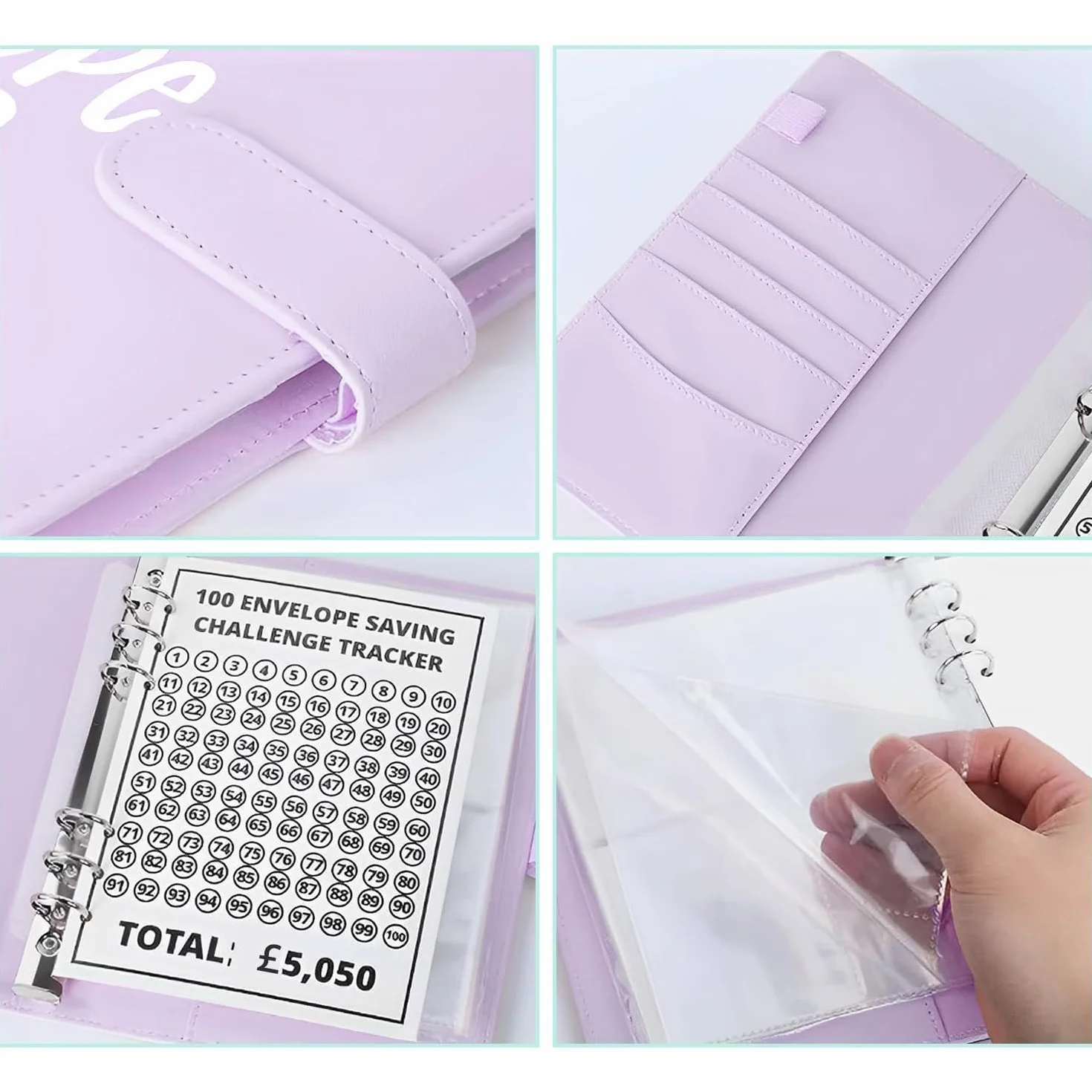 Classeur de défi 100 enveloppes bleu ciel, classeur d'épargne pour école maison bureau