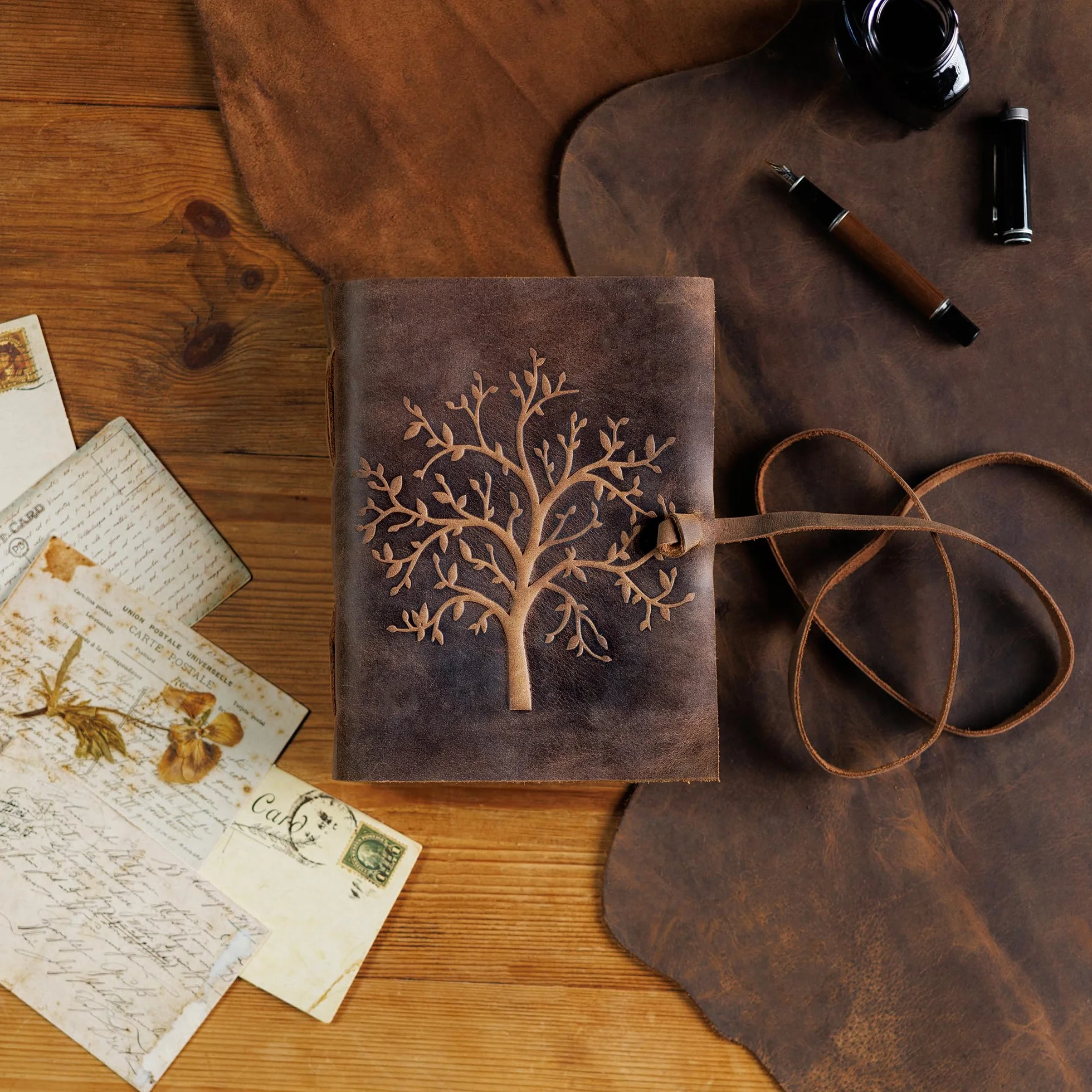 Moonster Carnet de Notes Ligné en Cuir 20 x 15 cm 400 Pages Arbre de Vie en Relief Journal Intime