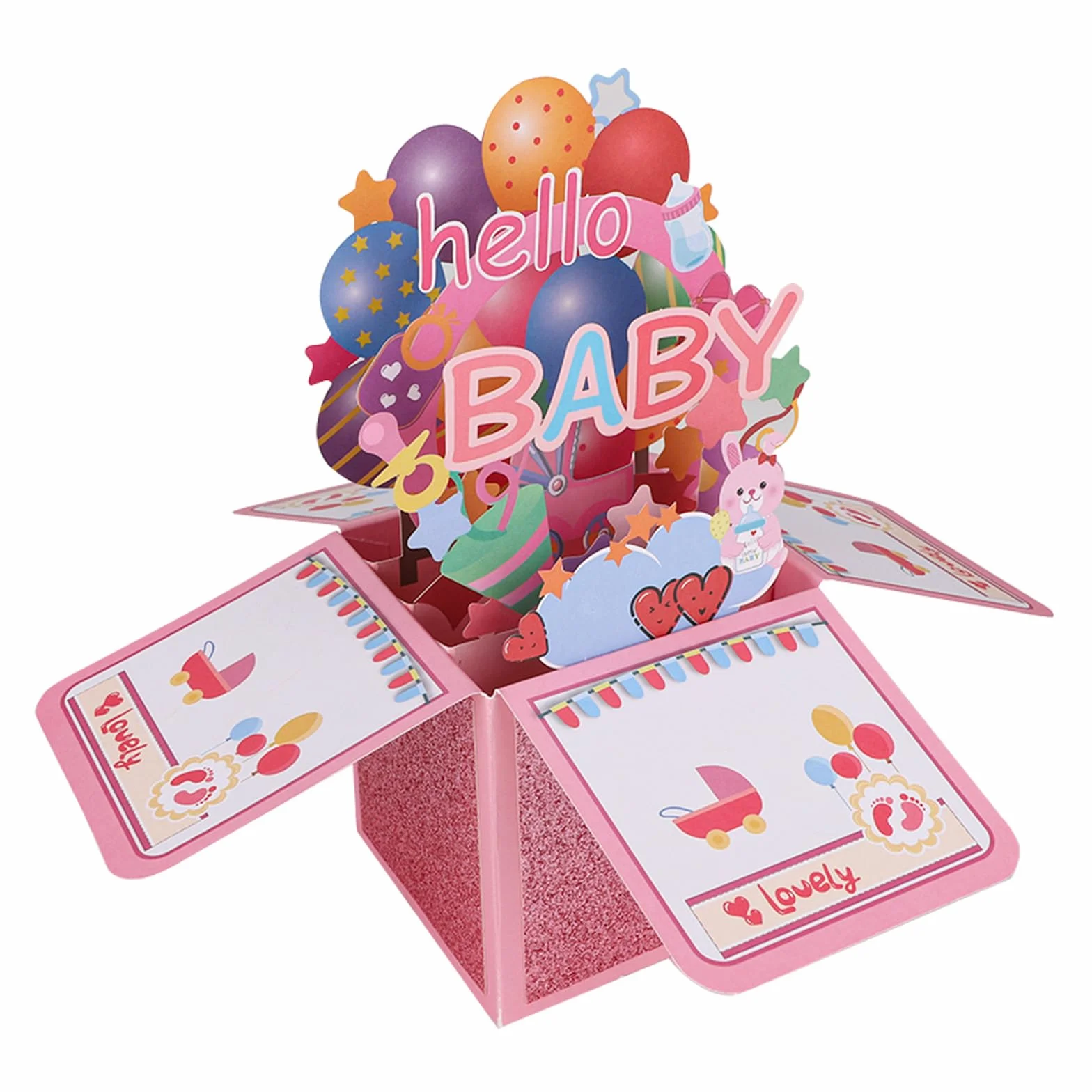 Penitue Carte de Félicitations Pop-Up Baby Shower Fille avec Enveloppe Rose