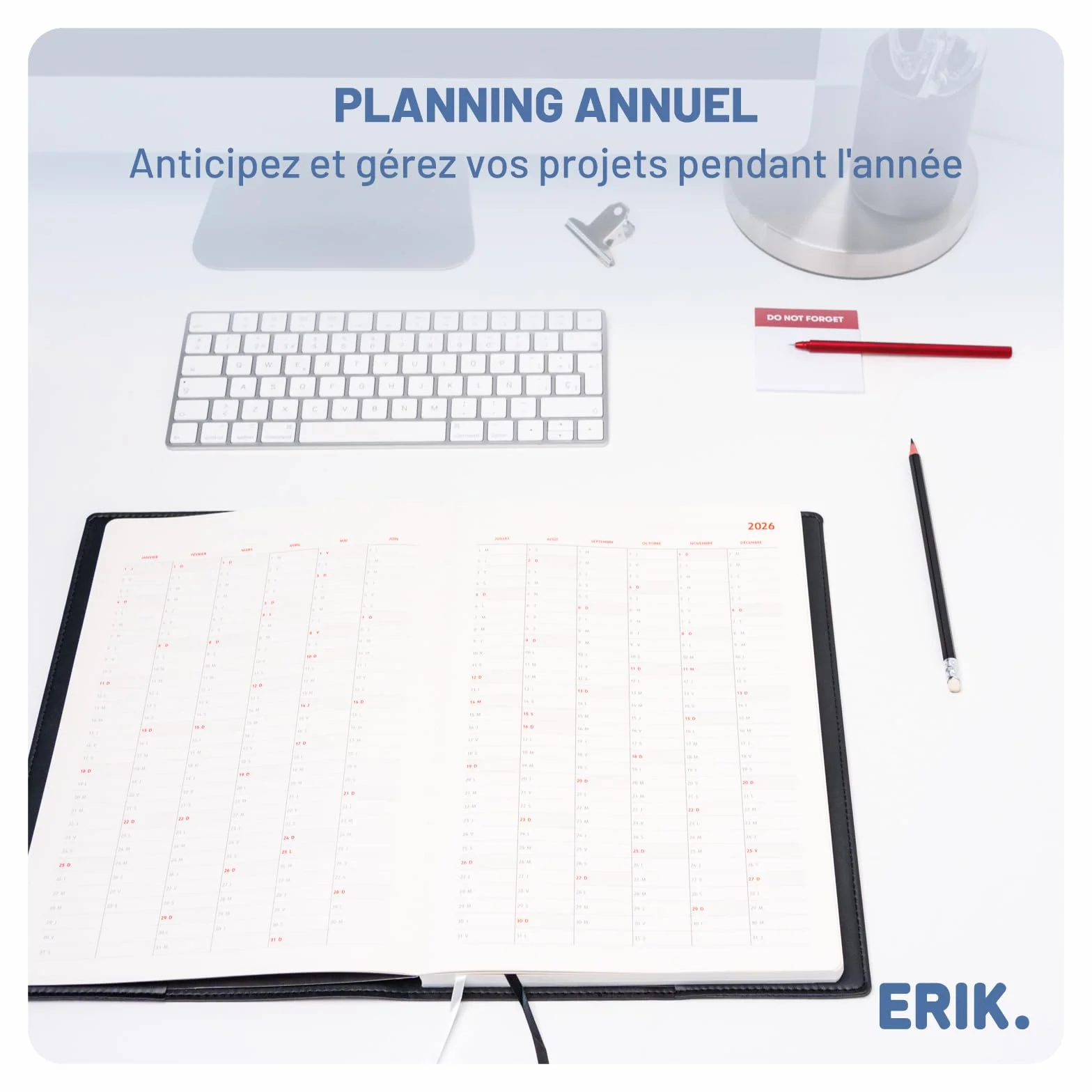 Agenda A4 2026 Semainier Vertical en Français, Carnet de Rendez-Vous Professionnel