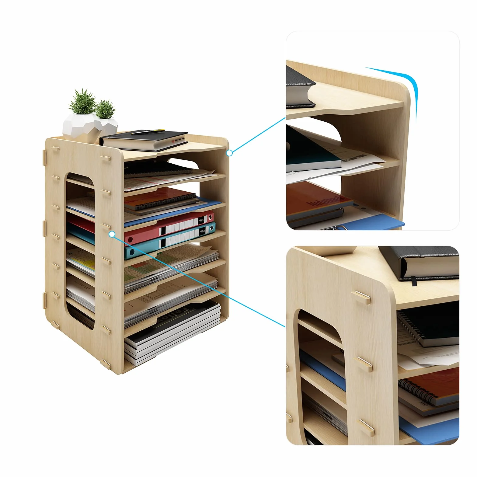PUNCIA Organisateur de Bureau 7 Niveaux Bois Corbeille à Courrier A4 Support de Rangement