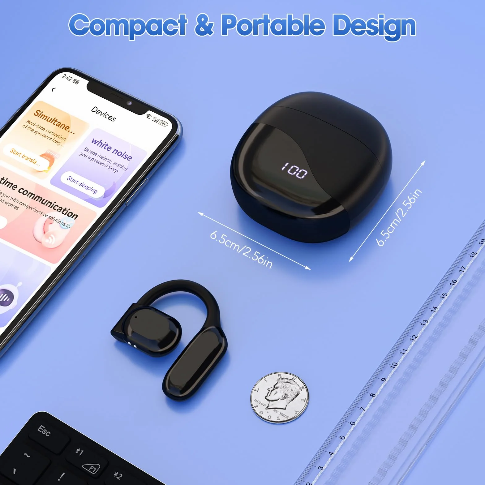 Écouteurs de Traduction Ouverts AI Traducteur Vocal Instantané 138 Langues Bluetooth 5.4 Wearfit Pro 9h Autonomie Noir