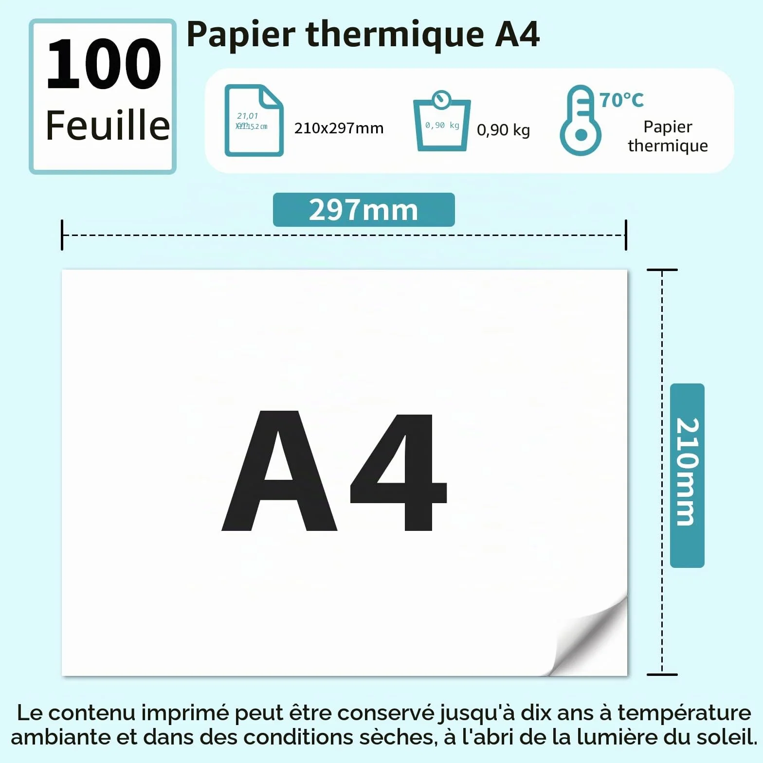 Papier Thermique A4 210x297mm 100 Feuilles pour Imprimante Portable M08F Compatible Brother PJ762/PJ763MFi Phomemo M08F M832 M834