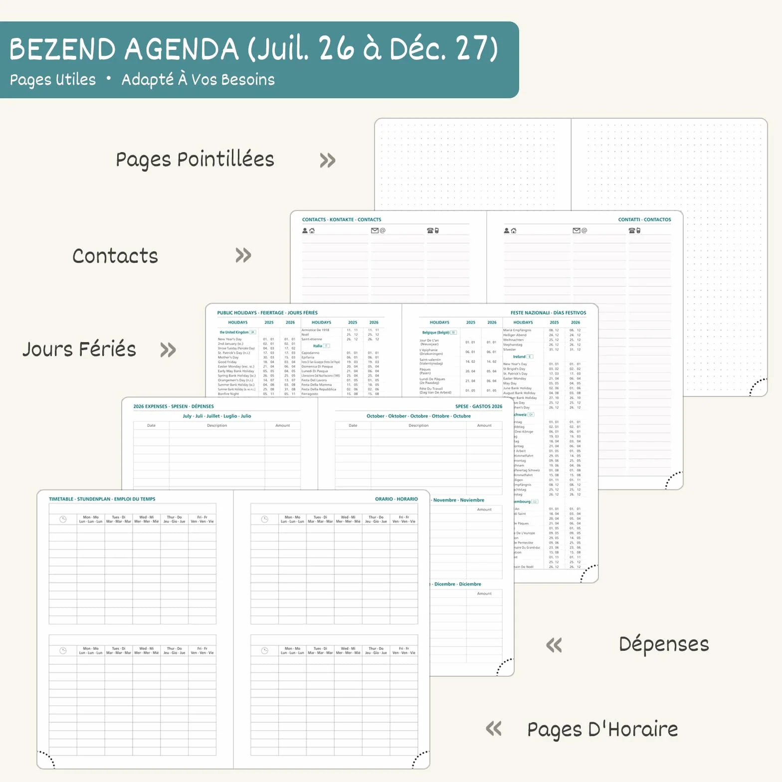 Agenda 2026 2027 A4 Semainier 18 Mois Juil. 2026 à Déc. 2027, Couverture Rigide Cuir PU Rouge