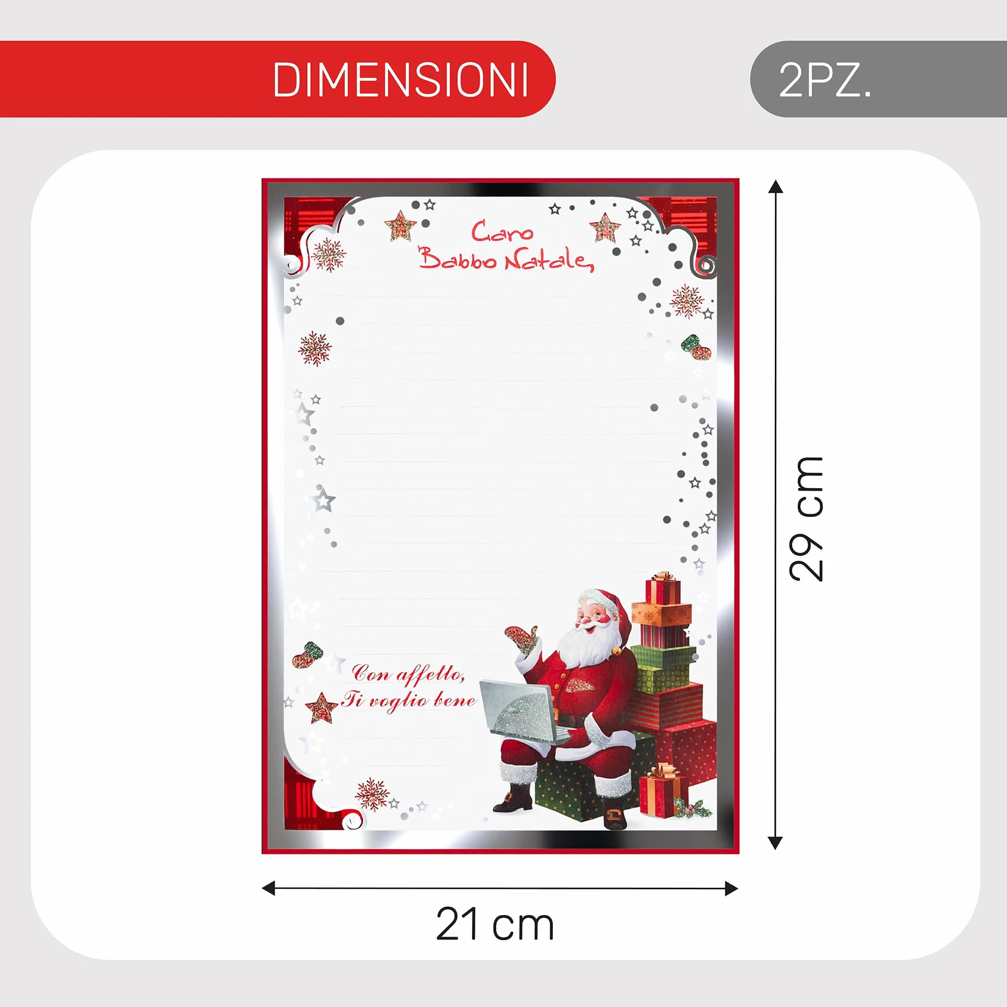 Lettre au Père Noël avec enveloppe porte-lettre et stickers (Lettre D)
