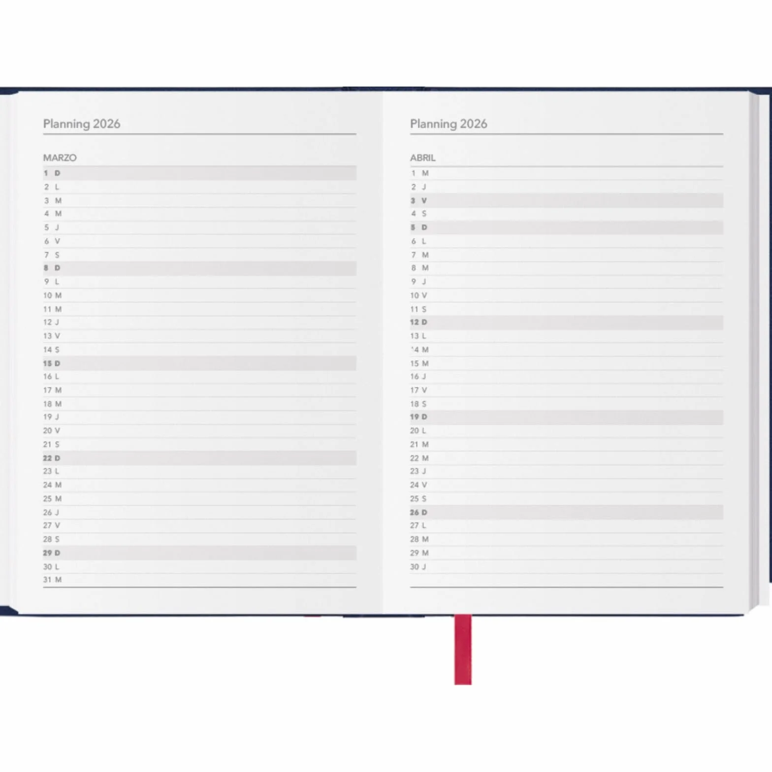 Agenda 2026 Jour par Page A5 14x20 cm Couverture Rigide 12 Mois Janvier à Décembre Planificateur Annuel Espagnol Marque-Page Síntex Bleu