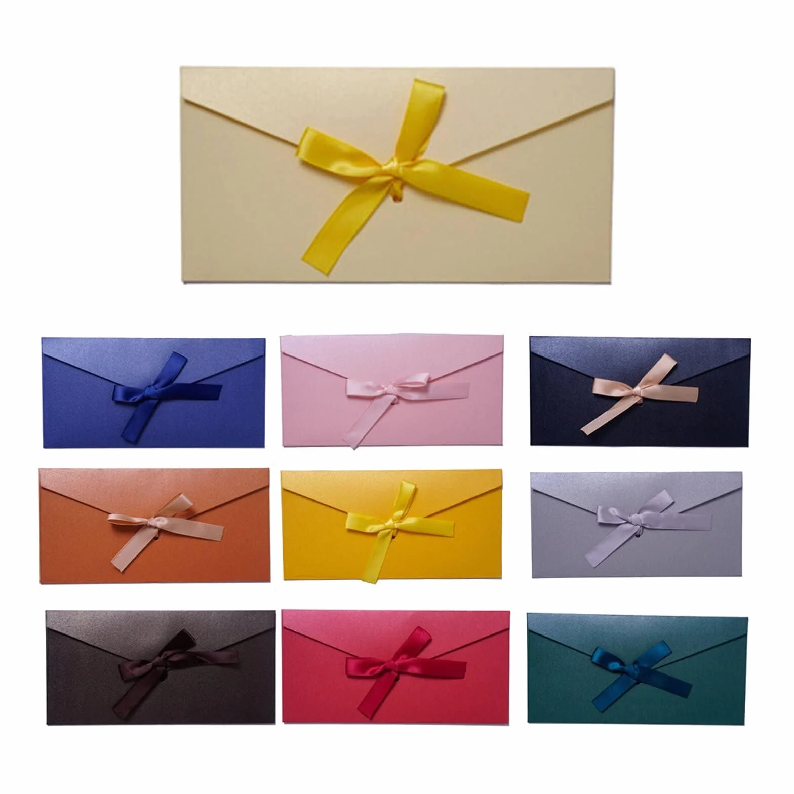 Enveloppes Colorées avec Ruban 10 Pièces 22 x 10.8 CM Papier Kraft Vintage pour Anniversaire Saint-Valentin Thanksgiving