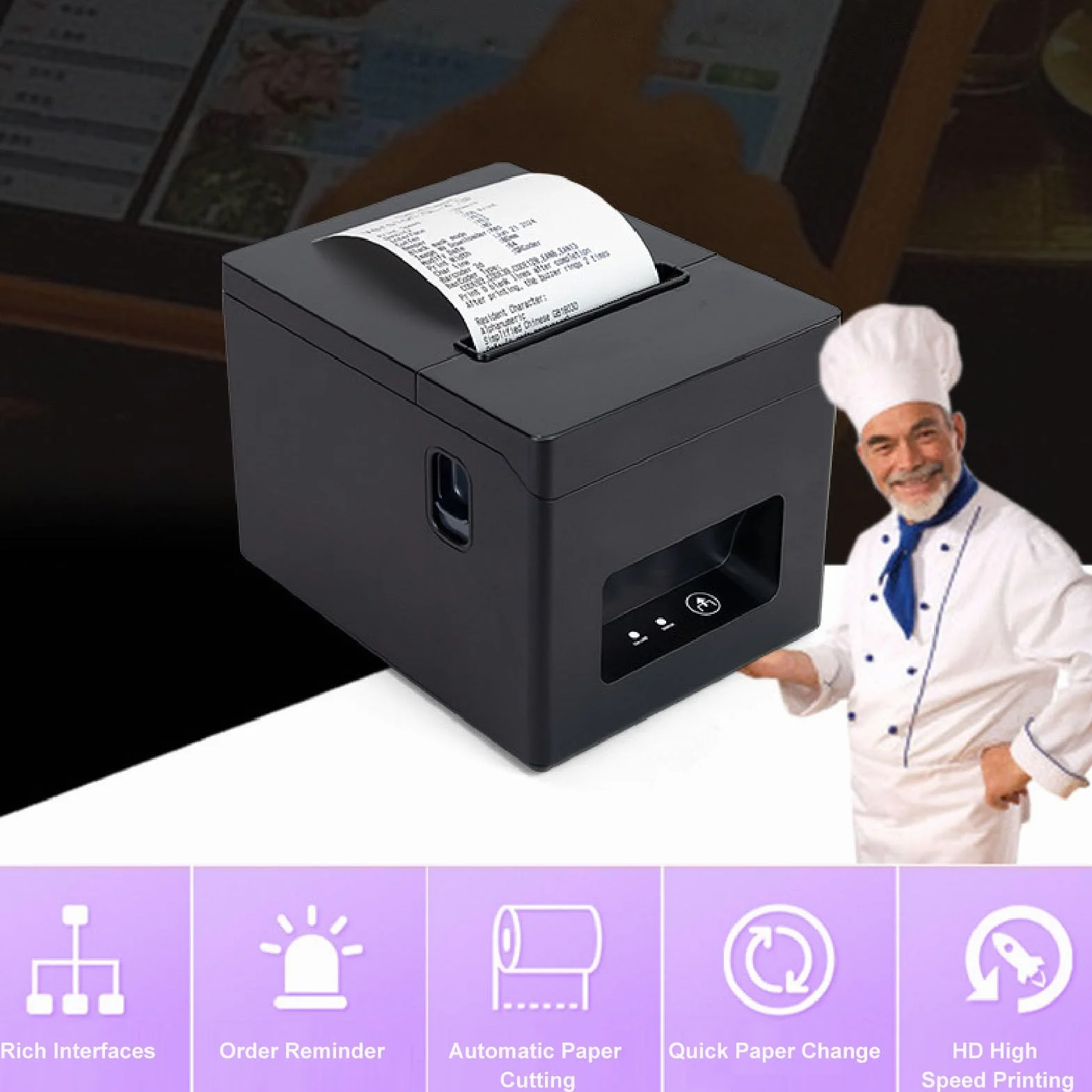 Fafeicy Imprimante Thermique USB Découpeur Automatique Tickets Caisse 80mm Prise UE