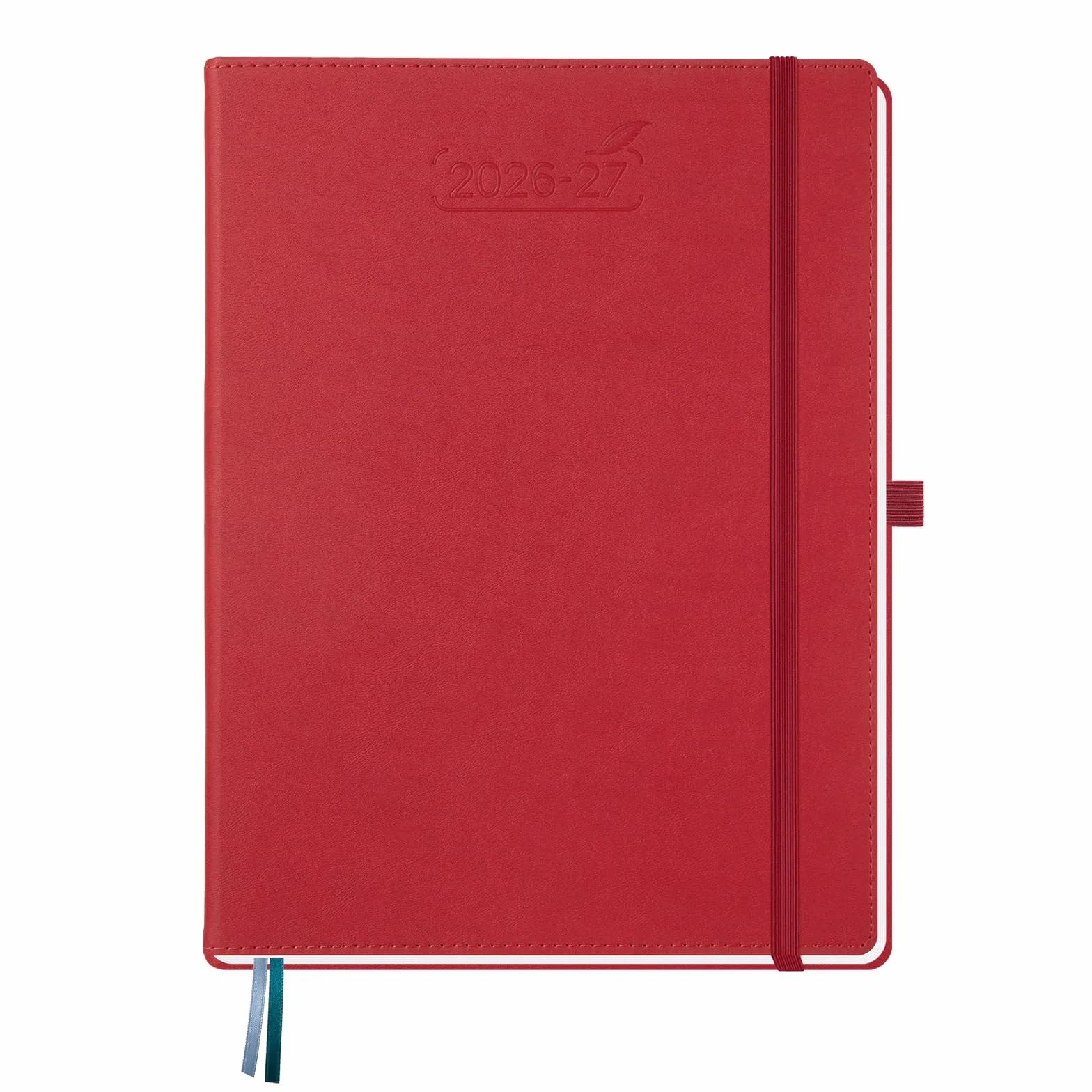 Agenda 2026 2027 A4 Semainier 18 Mois Juil. 2026 à Déc. 2027, Couverture Rigide Cuir PU Rouge