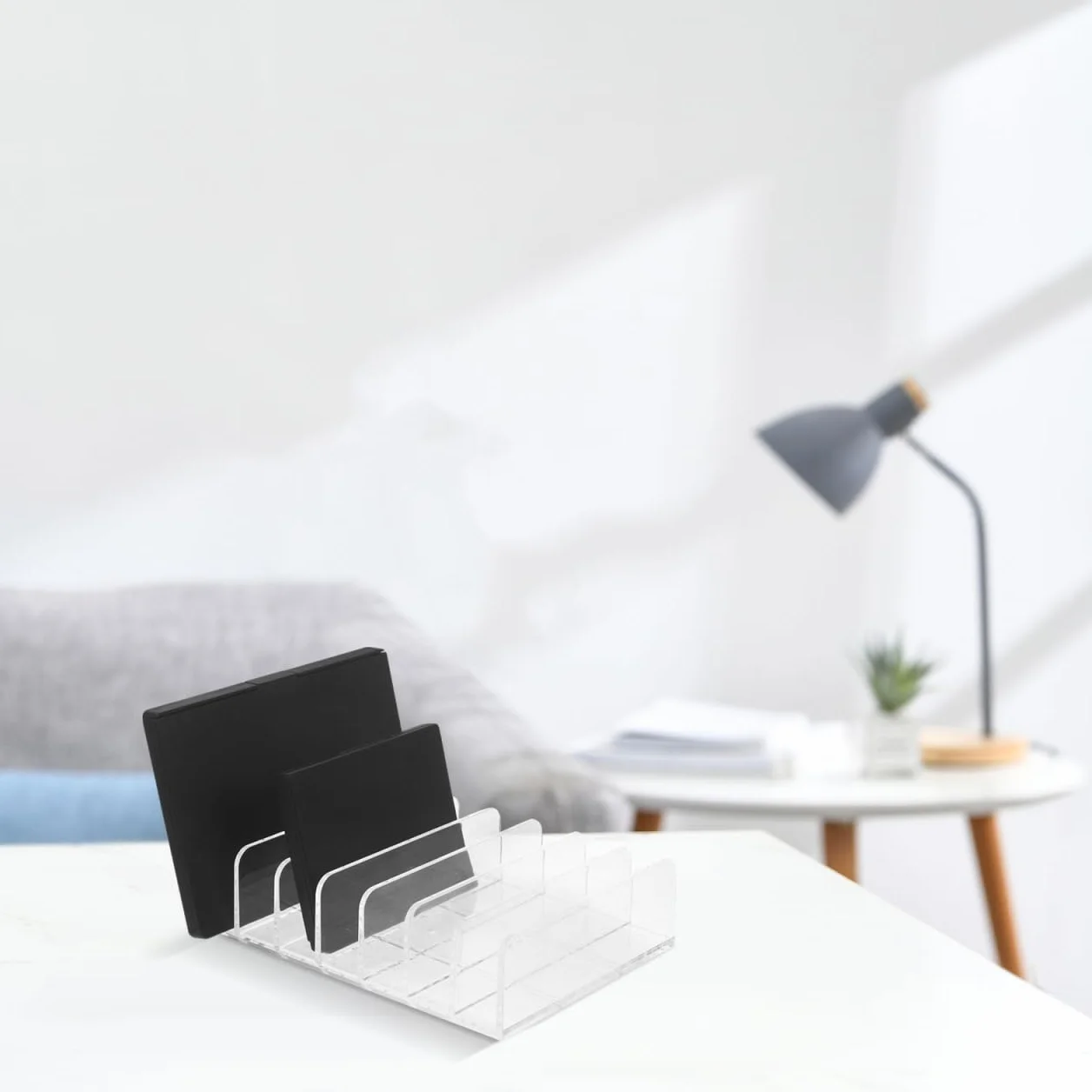 Organisateur De Courrier en Acrylique Transparent 2 Pièces 7 Compartiments pour Bureau Compact
