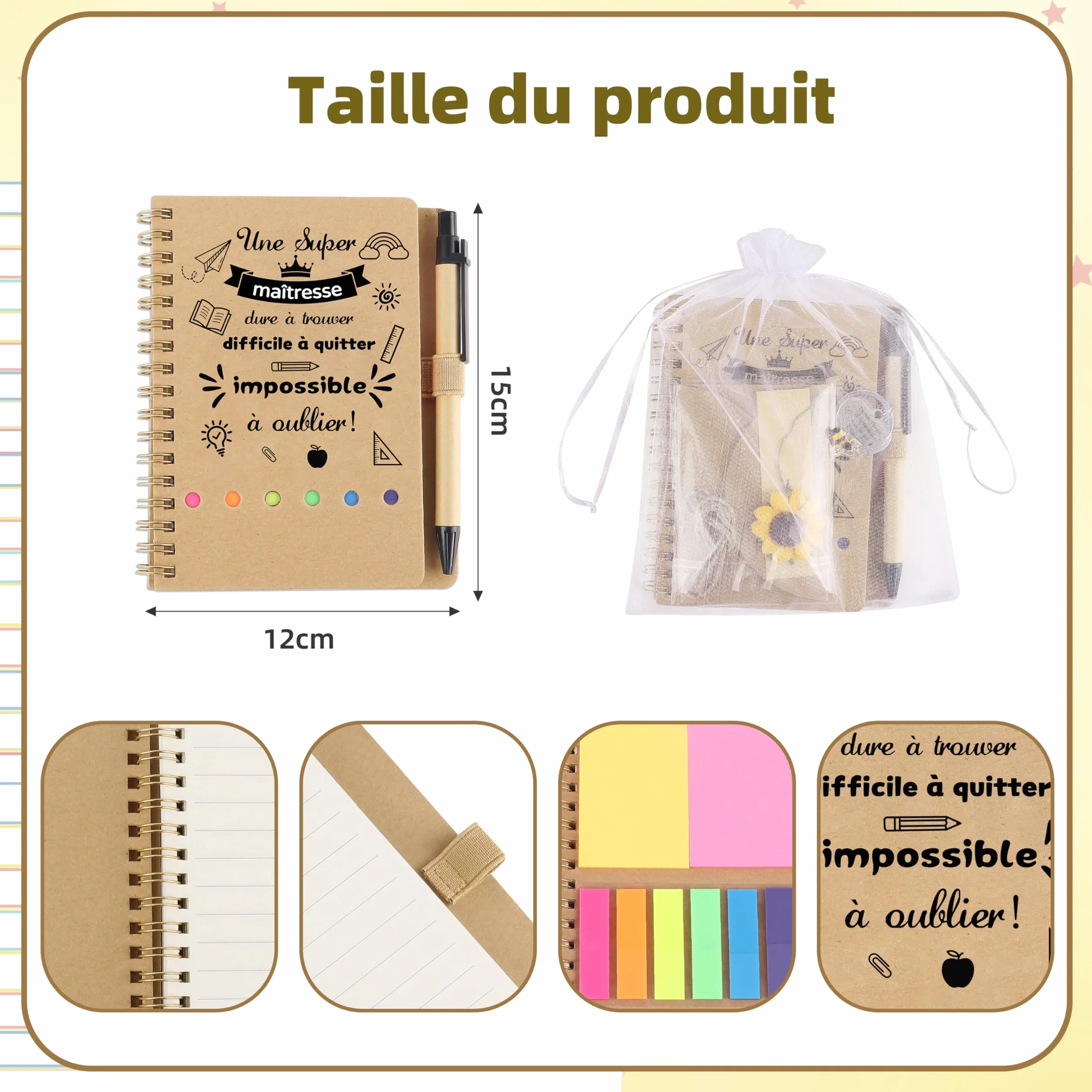 Merclix Cadeau Maîtresse d'École Porte Clef Stylo Carnet Fin d'Année Noel Retraite Anniversaire