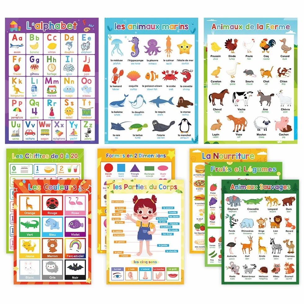 Affiches éducatives vocabulaire 29 x 21 cm Lot de 10 Décoration murale salle de classe enfants préscolaire