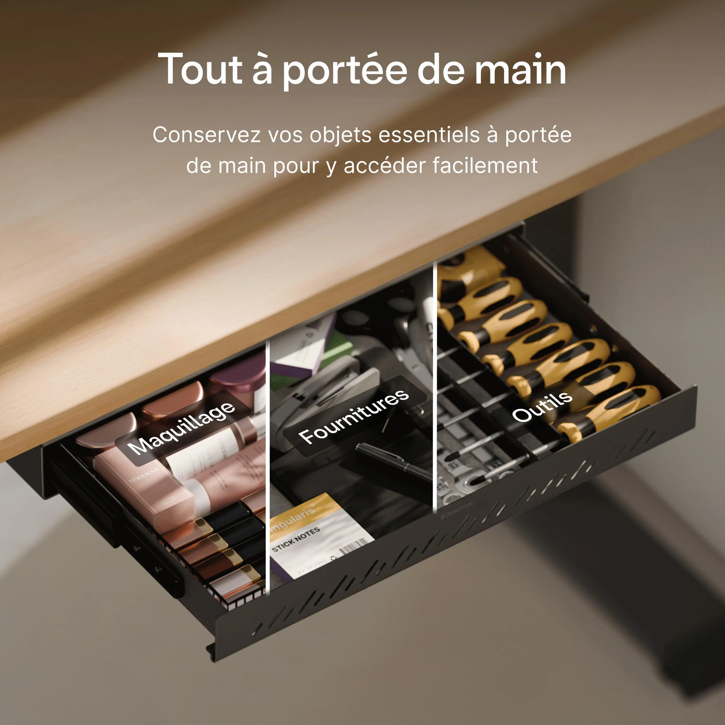 Desktronic Caisson de rangement sous bureau Tiroir en métal Noir