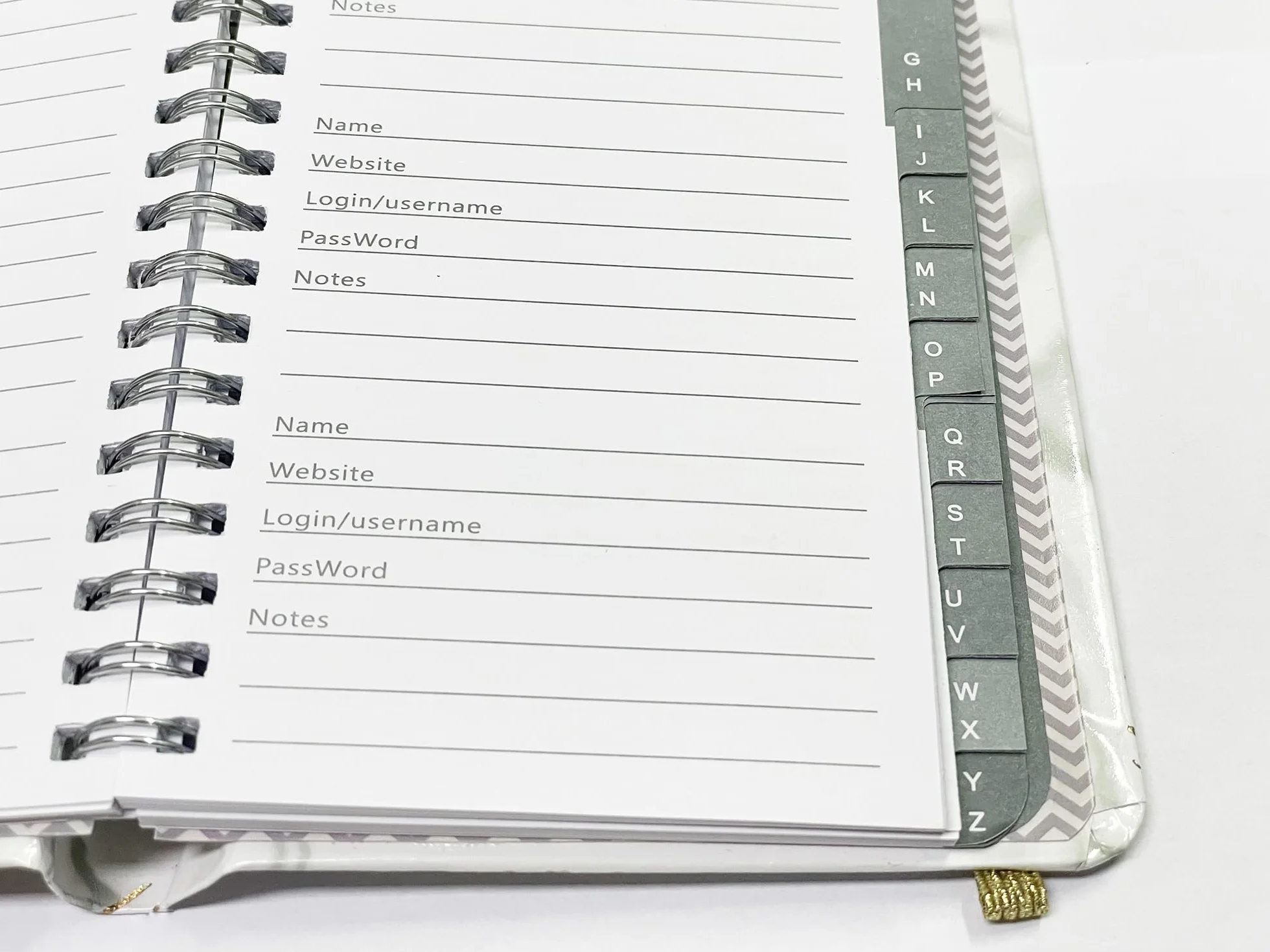 Livre de mots de passe A-Z Bloc-notes à onglets pour informations de connexion Internet