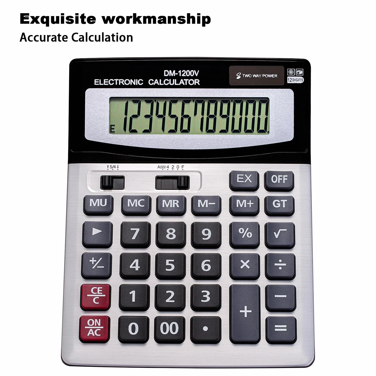 Calculatrice de bureau 12 chiffres grand écran LCD double énergie solaire et batterie YE1200V
