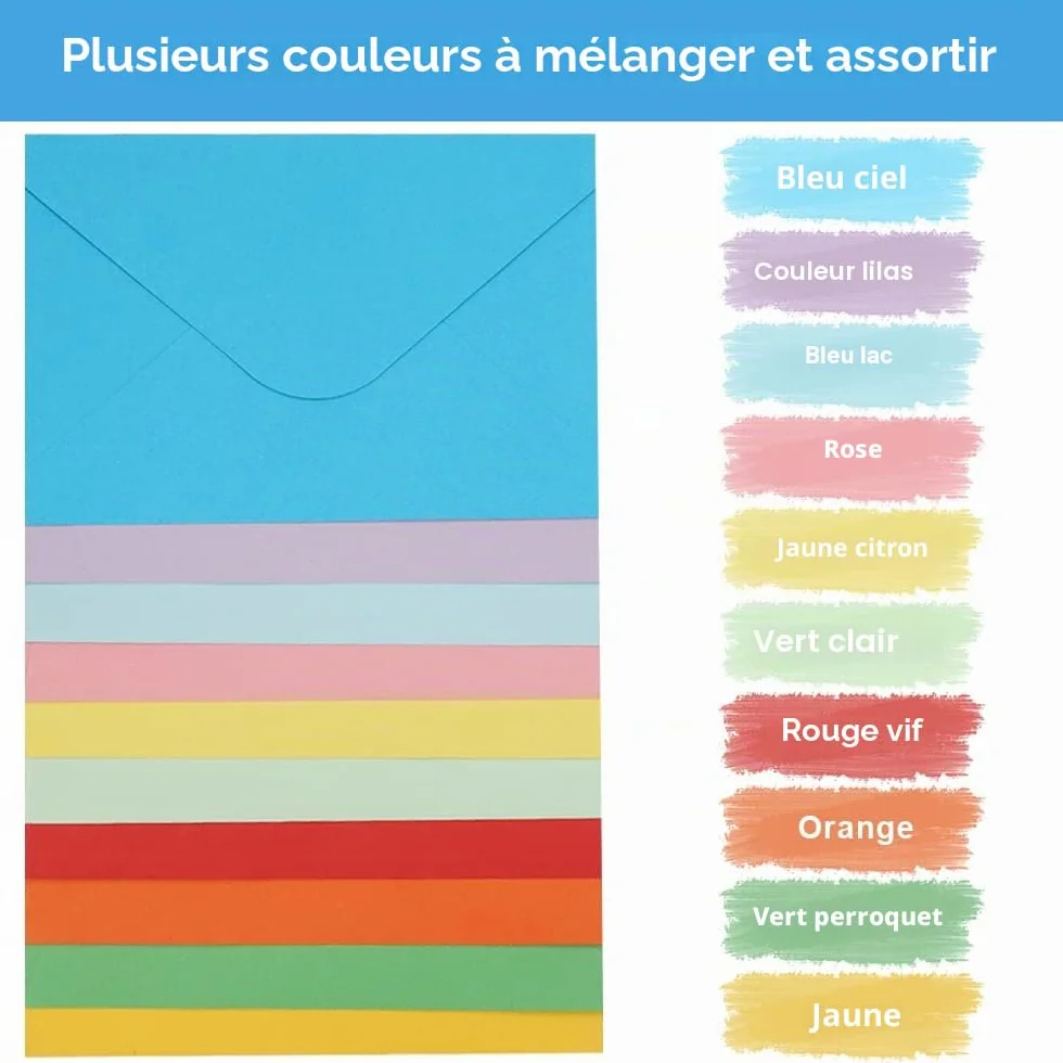 60 Pièces Enveloppes Petit Format 155x105mm - 10 Couleurs Mini Enveloppes Pour Cartes De Voeux, Invitation Mariage