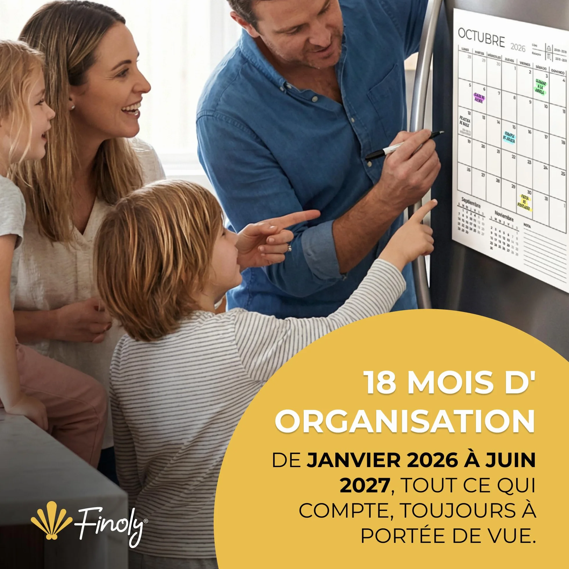 Calendrier Magnetique Frigo Vertical 2026-2027 18 Mois Français