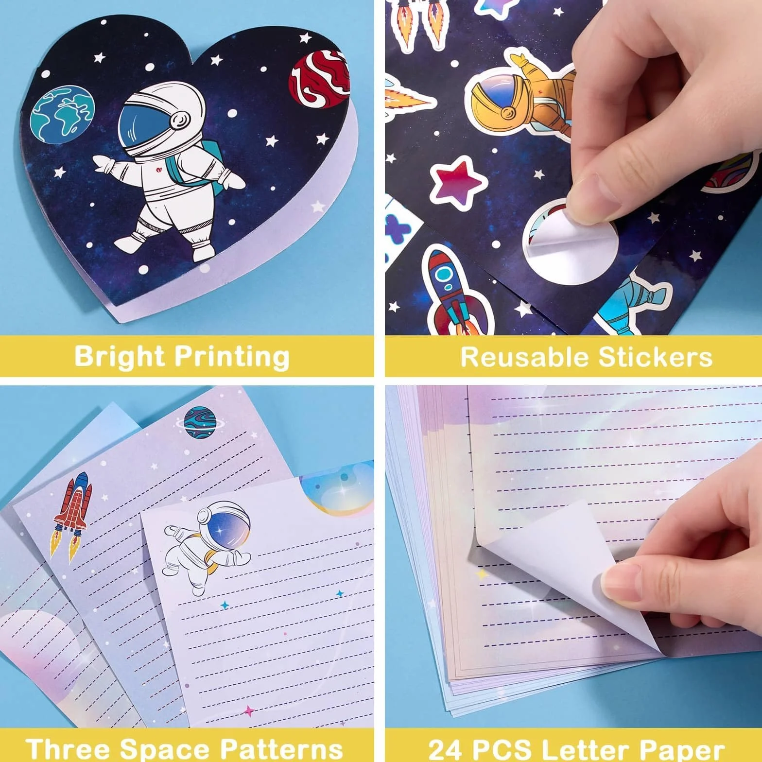 WERNNSAI Ensemble de papeterie pour enfants Astronaute Garçons avec enveloppes, cartes de vœux, autocollants, stylo