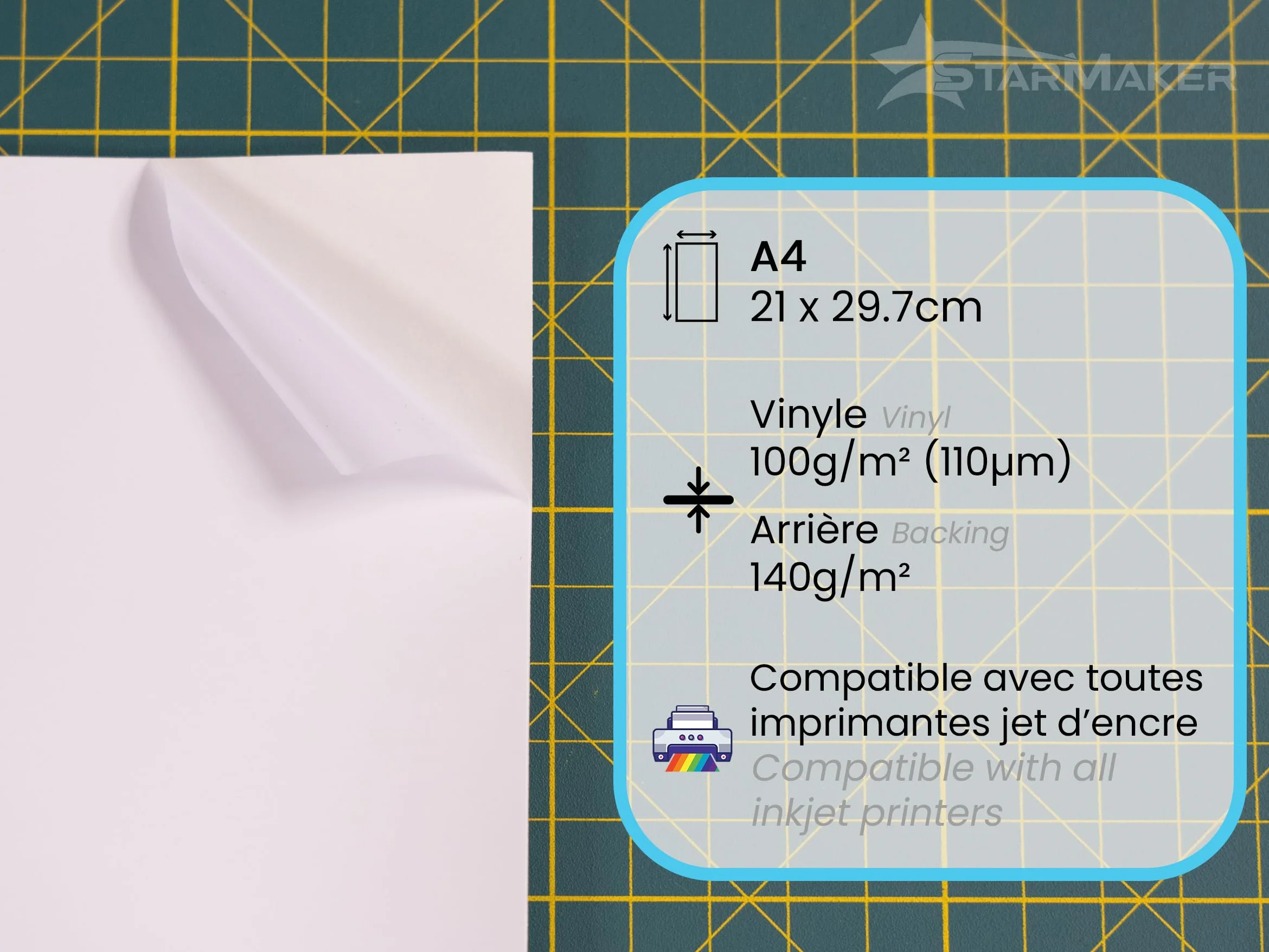 Vinyle Brillant A4 10 Feuilles Autocollant Imprimable Jet d'Encre Étanche Résistant pour Stickers Plotter
