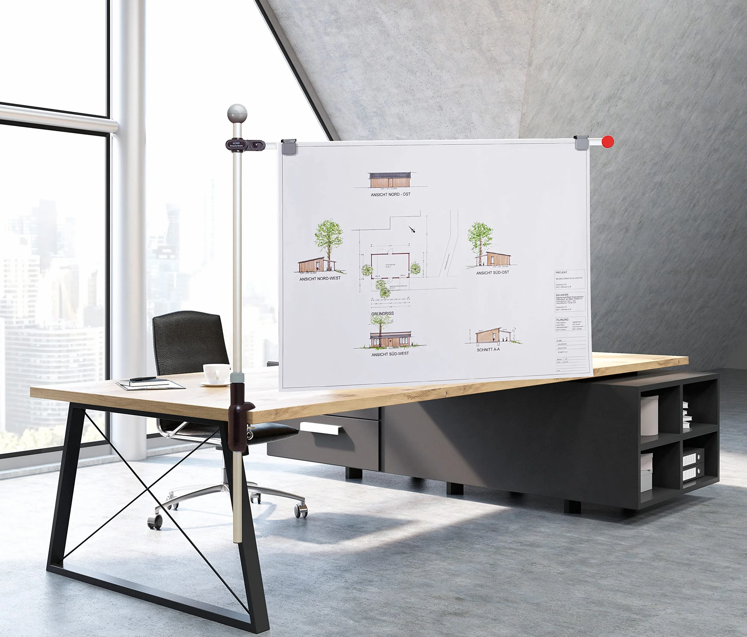 MAUL Porte-Plans de Table pour Poster Plan A0, 2 Bras Pivotants Réglables, Noir/Gris