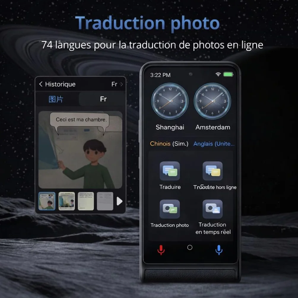 Traducteur Vocal Instantané 2026 142 Langues Online 22 Offline Écran Tactile 4 Pouces sans WiFi