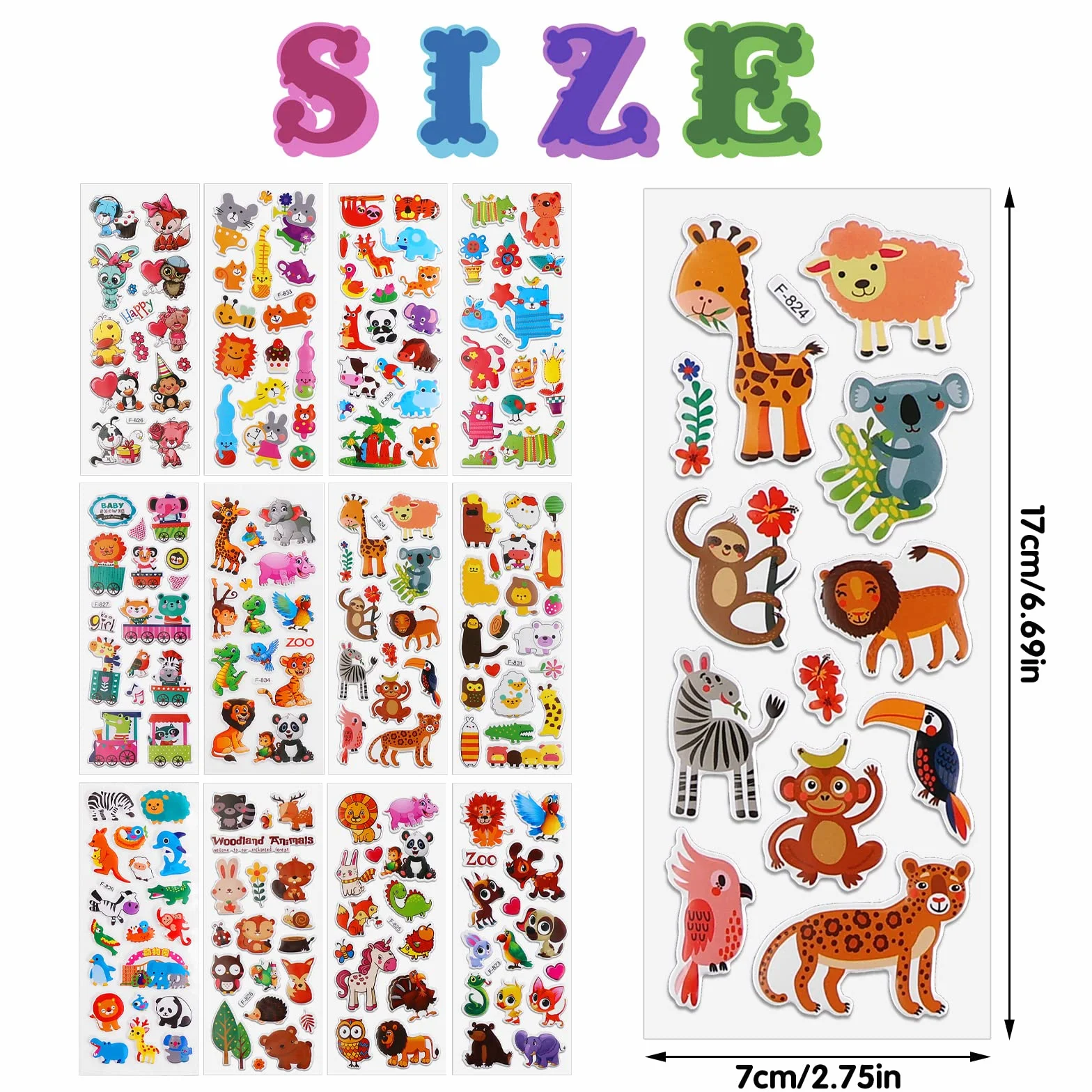 Cobee Lot de 12 feuilles d'autocollants bouffants 3D pour enfants, autocollants en mousse, autocollants de récompense