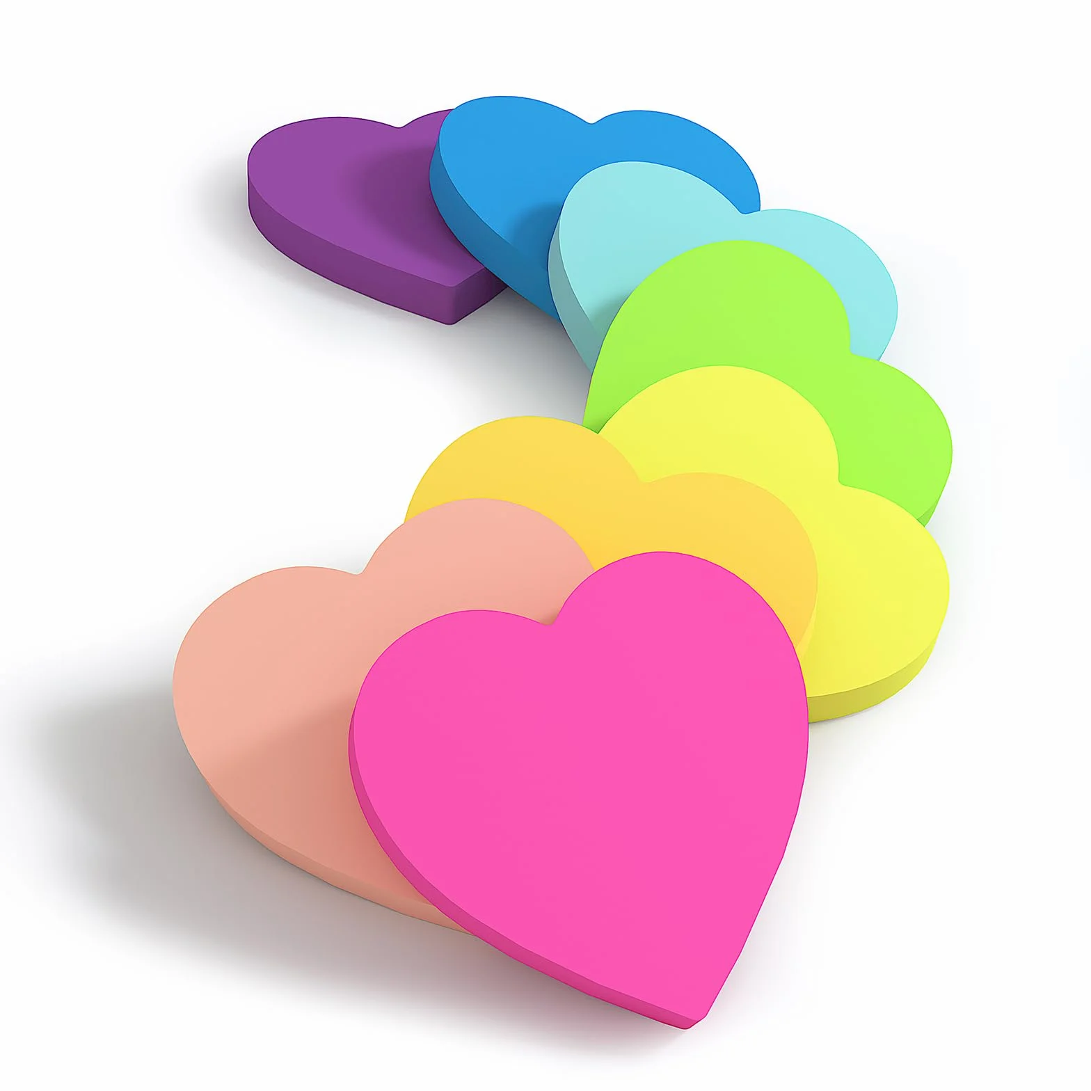 Notes adhésives mignonnes en forme, 8 couleurs brillantes, 80 feuilles/bloc (cœur brillant)