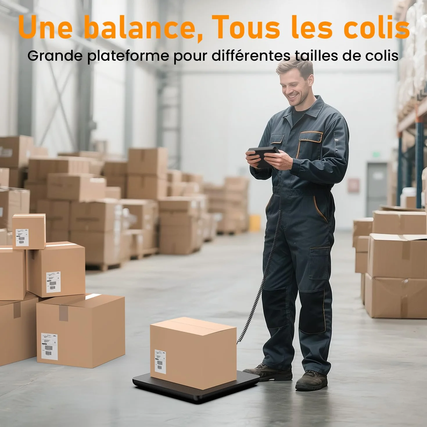 Balance Colis Pese Personne 200kg, Balance Professionnelle de Precision avec Fonction Maintien & Tare, Pese Colis et Bagages avec Écran LCD Mural, Secteur ou Batterie