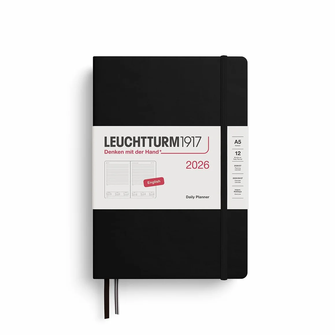 LEUCHTTURM1917 Agenda journalier 2026 Medium A5 Noir anglais