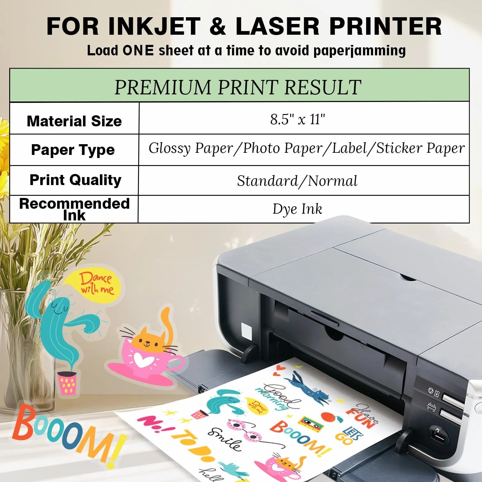 Papier Autocollant Imprimante Étanche A4 Transparent 95% 216x279mm Vinyle Adhésif Jet d'Encre Laser