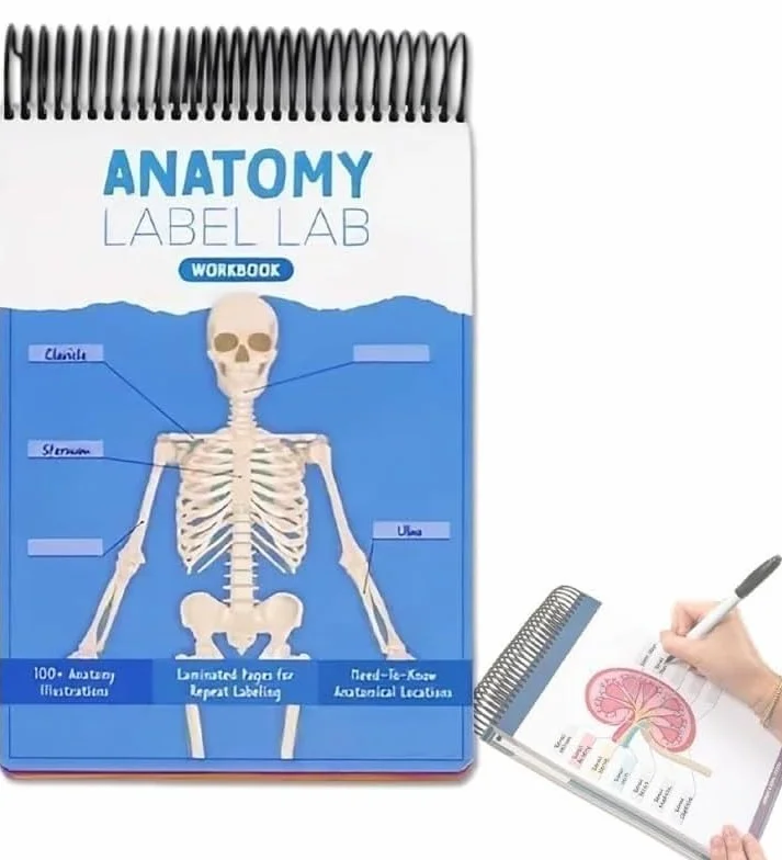 Cahier d'exercices de laboratoire d'anatomie humaine - Plus de 100 pages effaçables à sec - Outils d'étude de physiologie